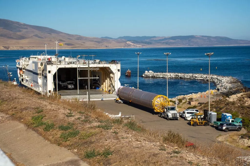 JPSS2 Rocket being offloaded into container