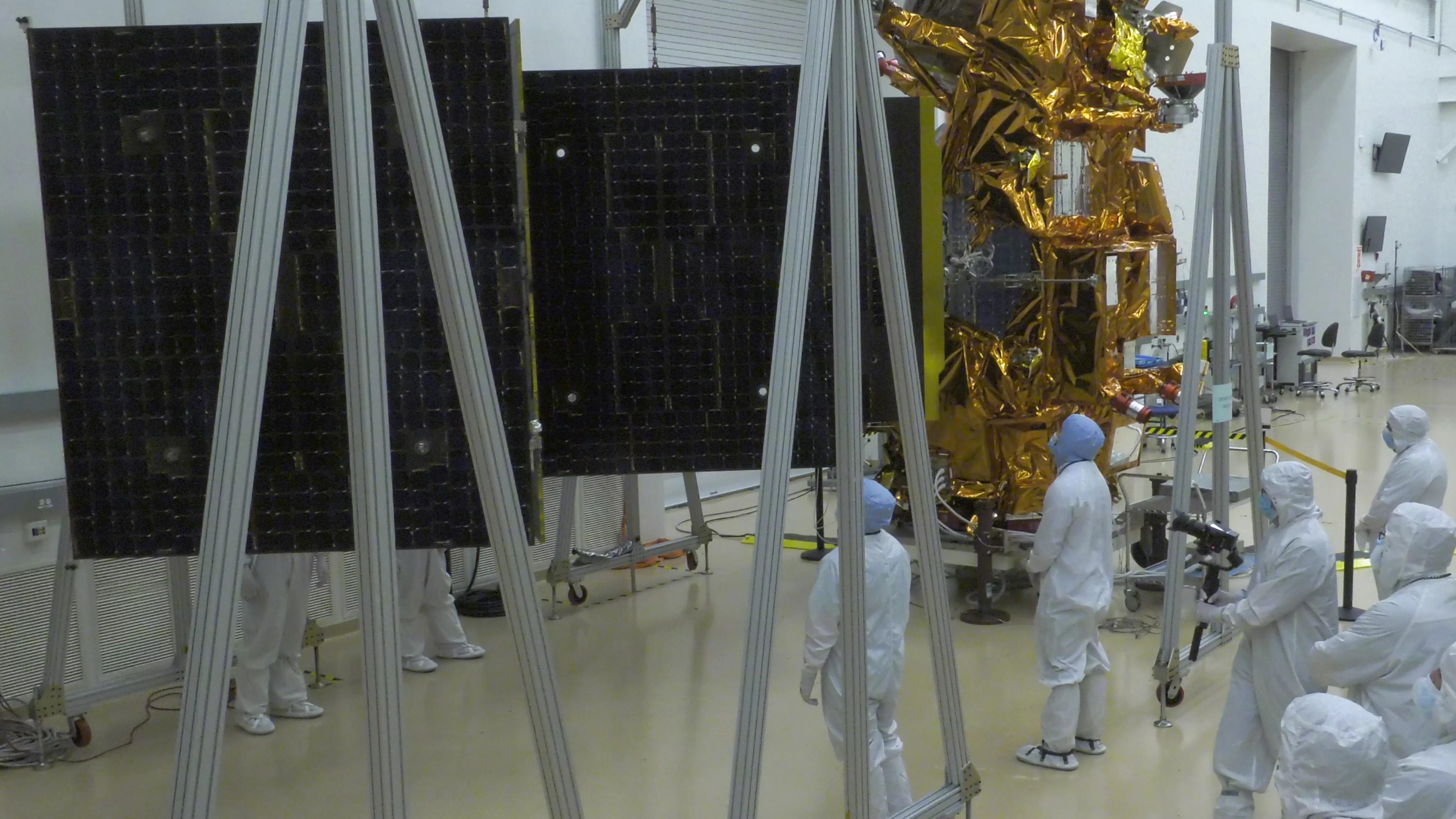 Image of the solar array being installed on JPSS-2 Satellite