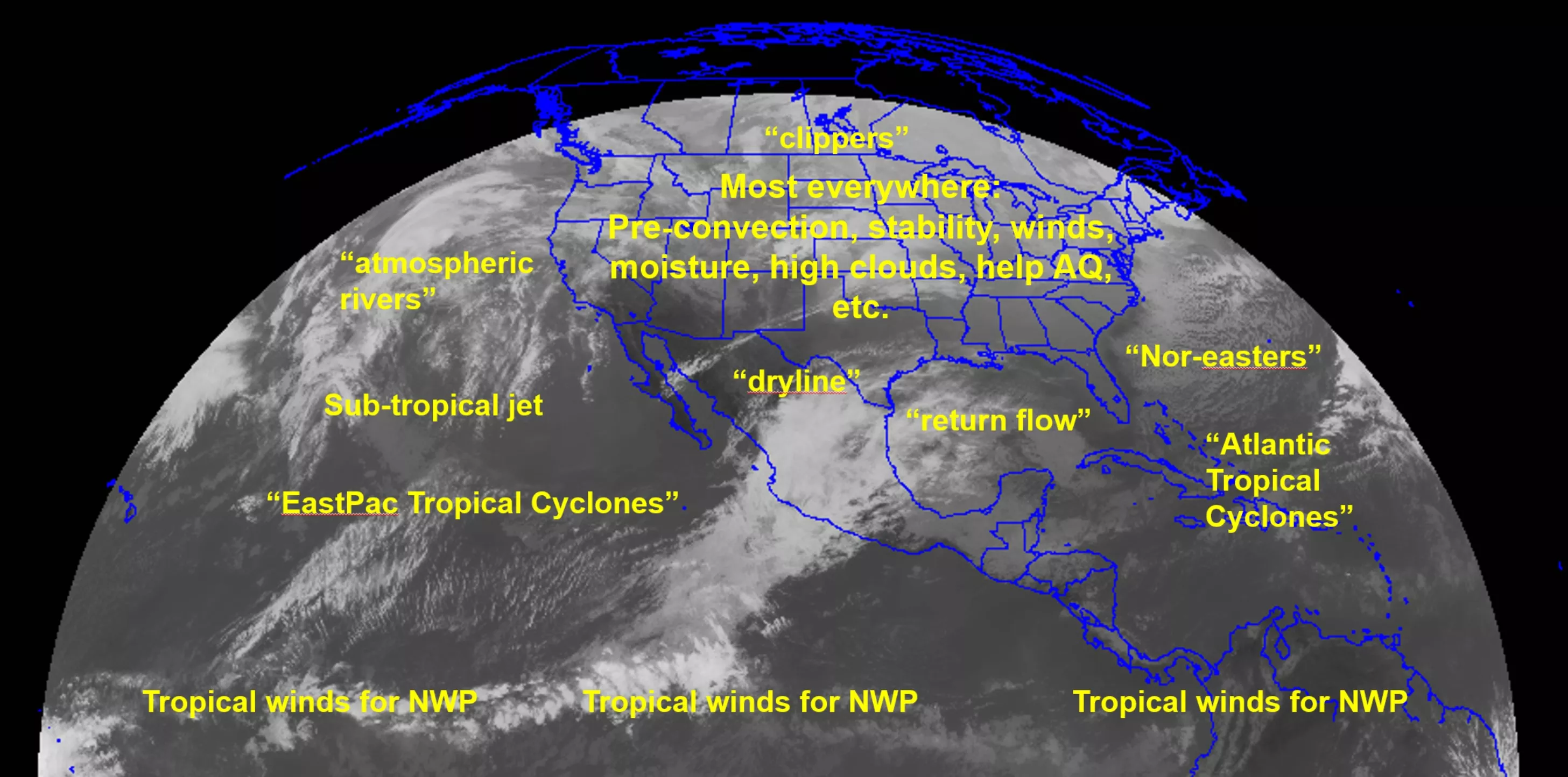 Image of the earth with a GeoXO sounder use examples.