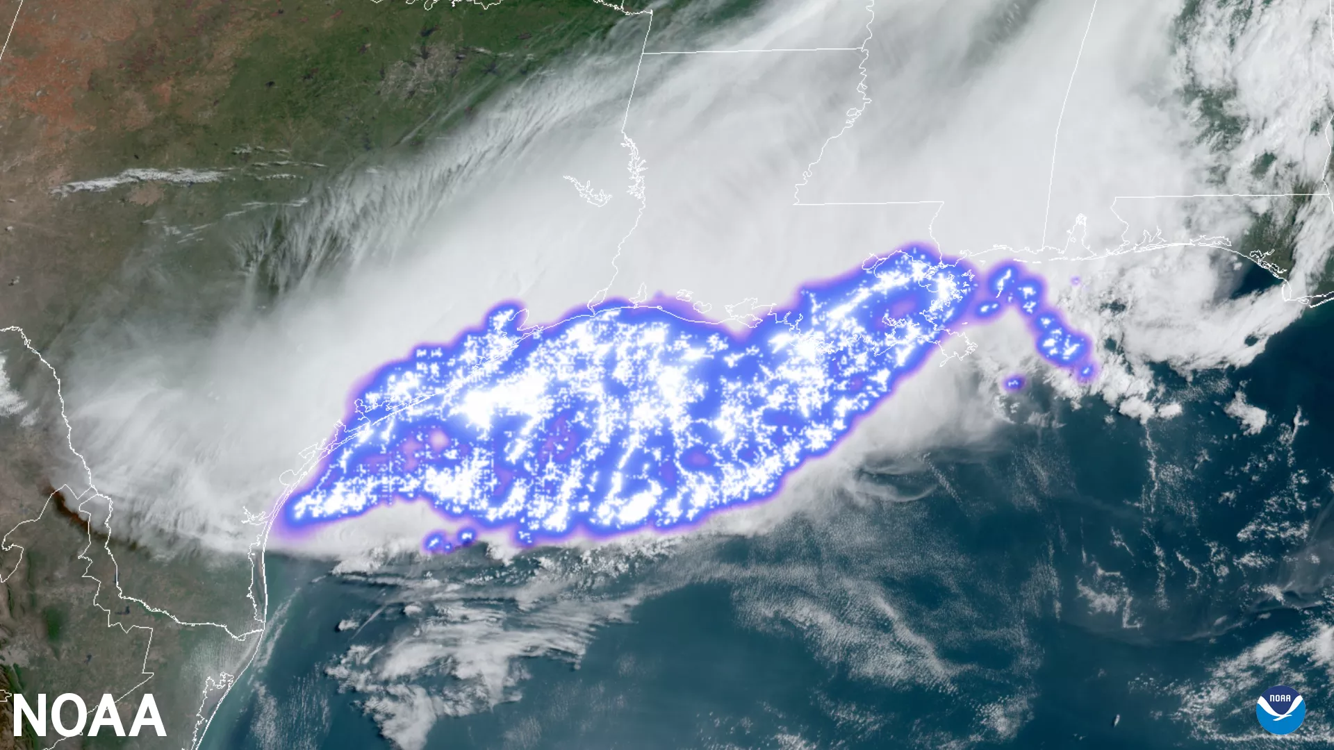 Image of lightning over the United States.