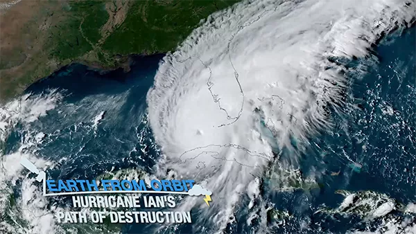 Satellite image of Hurricane Ian about to make landfall in Florida. 