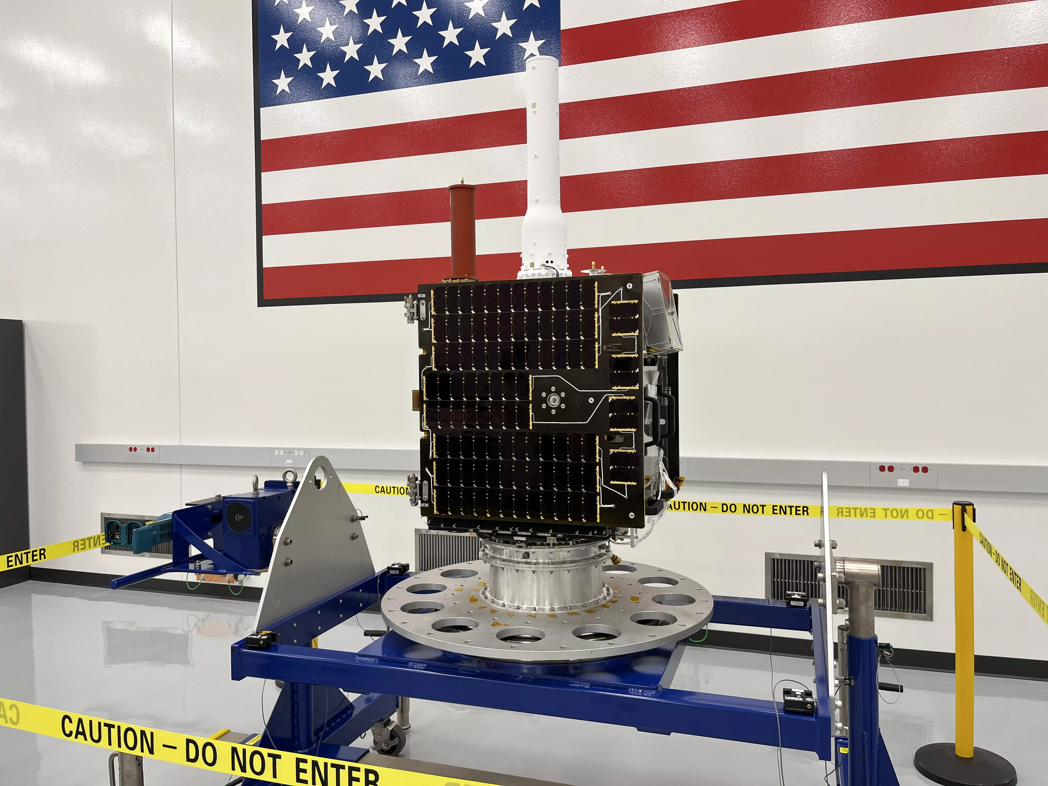 The GAzelle satellite prior to the Pre-Ship review at the General Atomics integration facility in Centennial, CO.