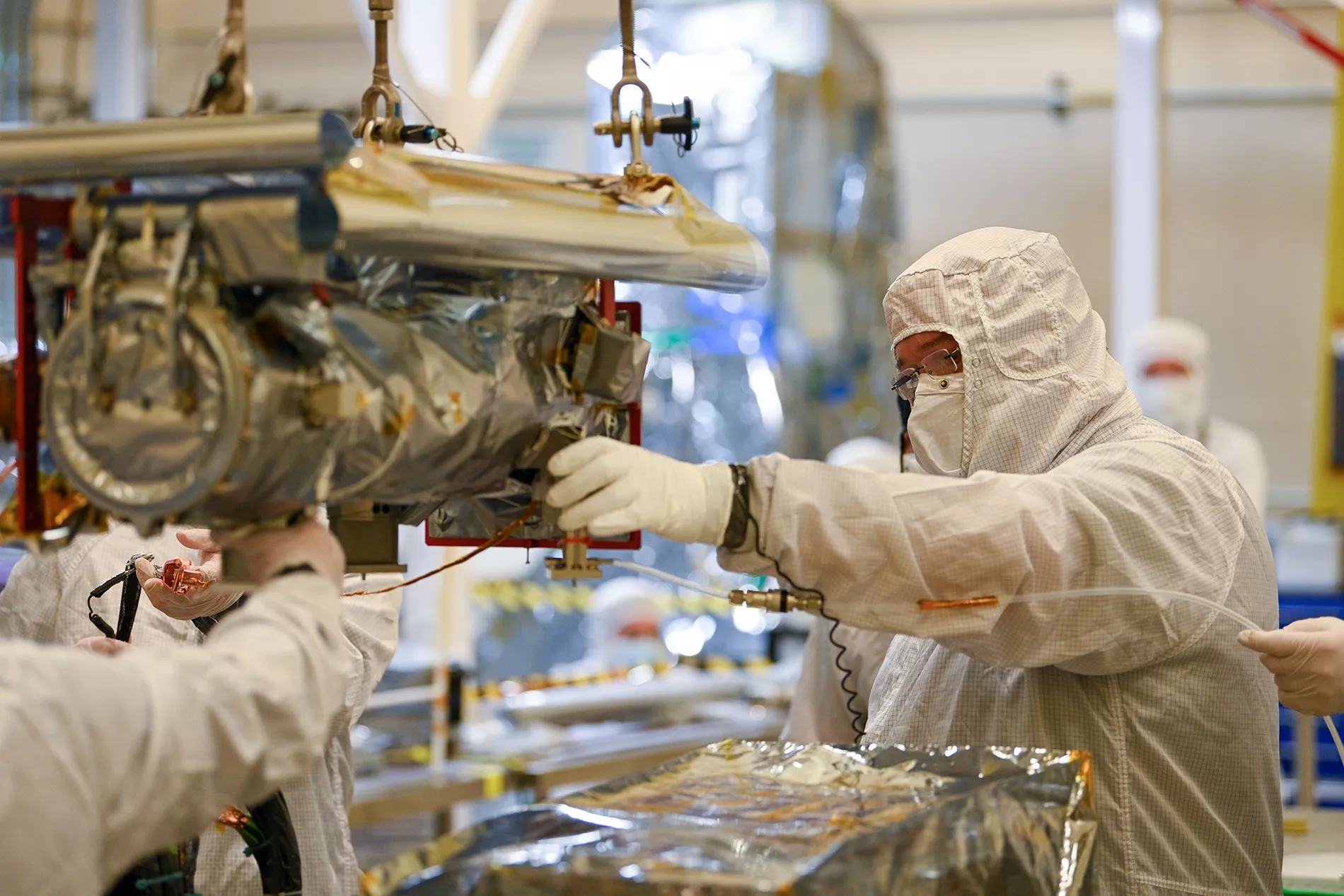 Engineers install the Compact Coronagraph on the GOES-U solar-pointing platform. 