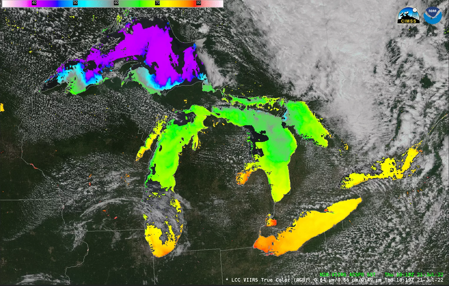 Image of the great lakes with infrared imagery