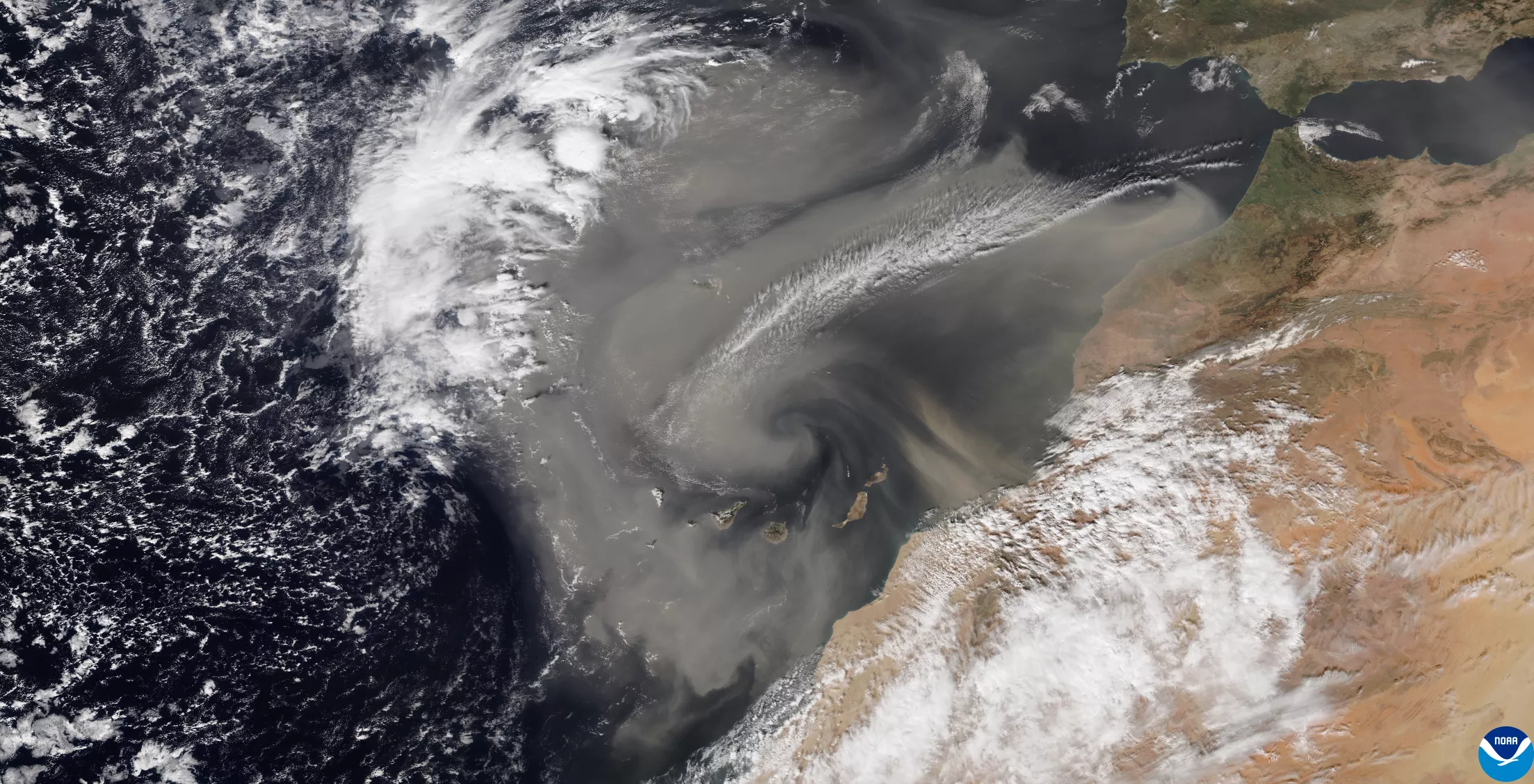 Image of dust coming off of the Saharan African Coast