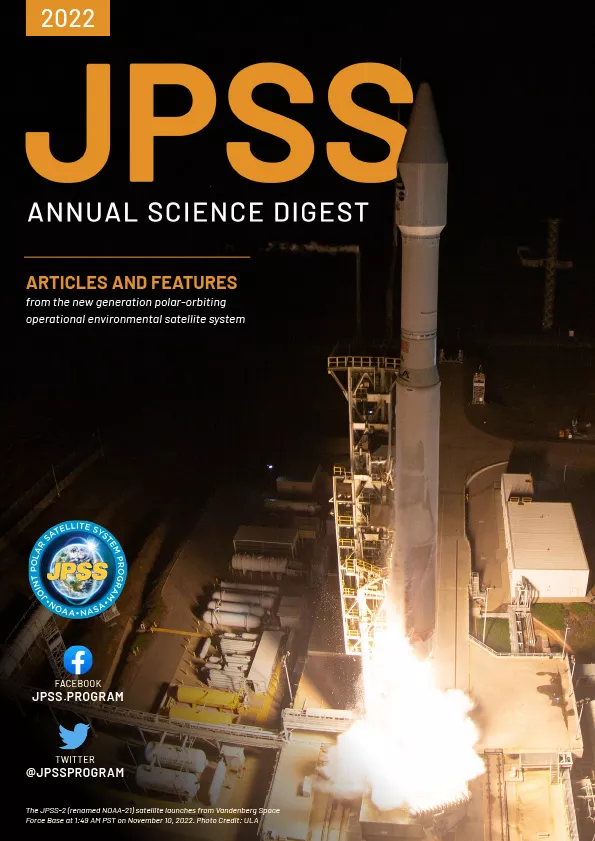 Magazine cover image with image of a rocket launching at night