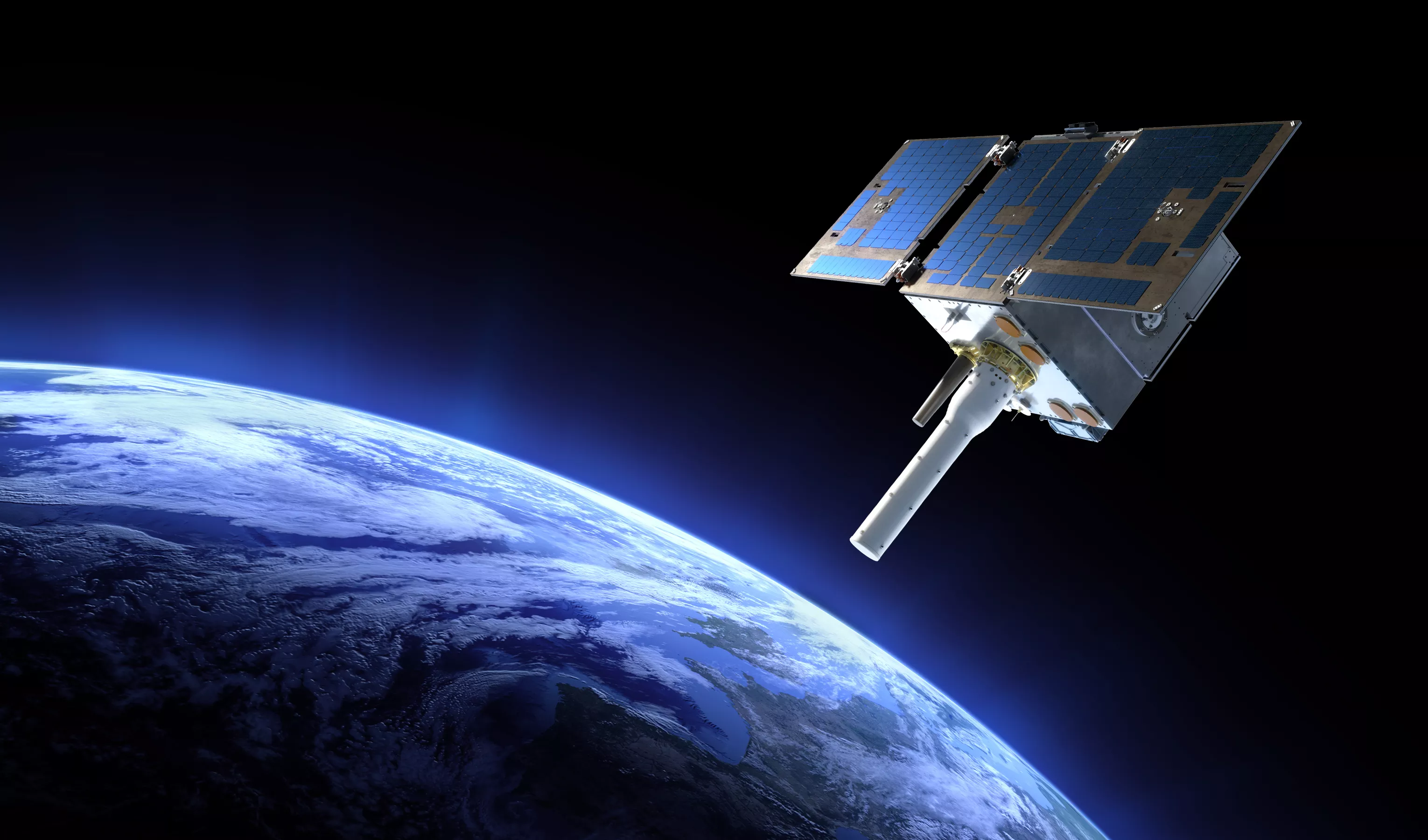 An artist's rendering of General Atomics' GAzelle satellite orbiting the Earth, which is hosting the Argos-4 instrument