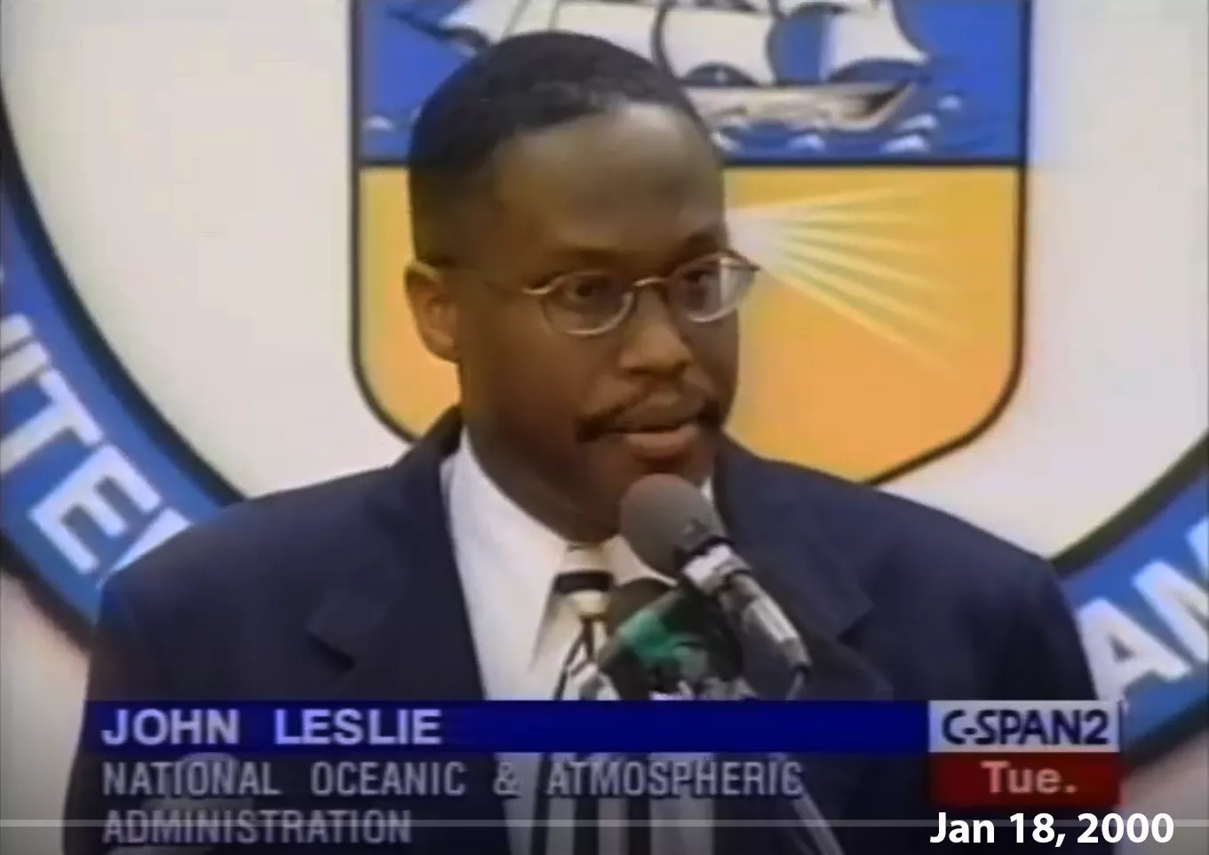 John Leslie announcing a new NOAA supercomputer on C-SPAN, Jan. 18, 2000.