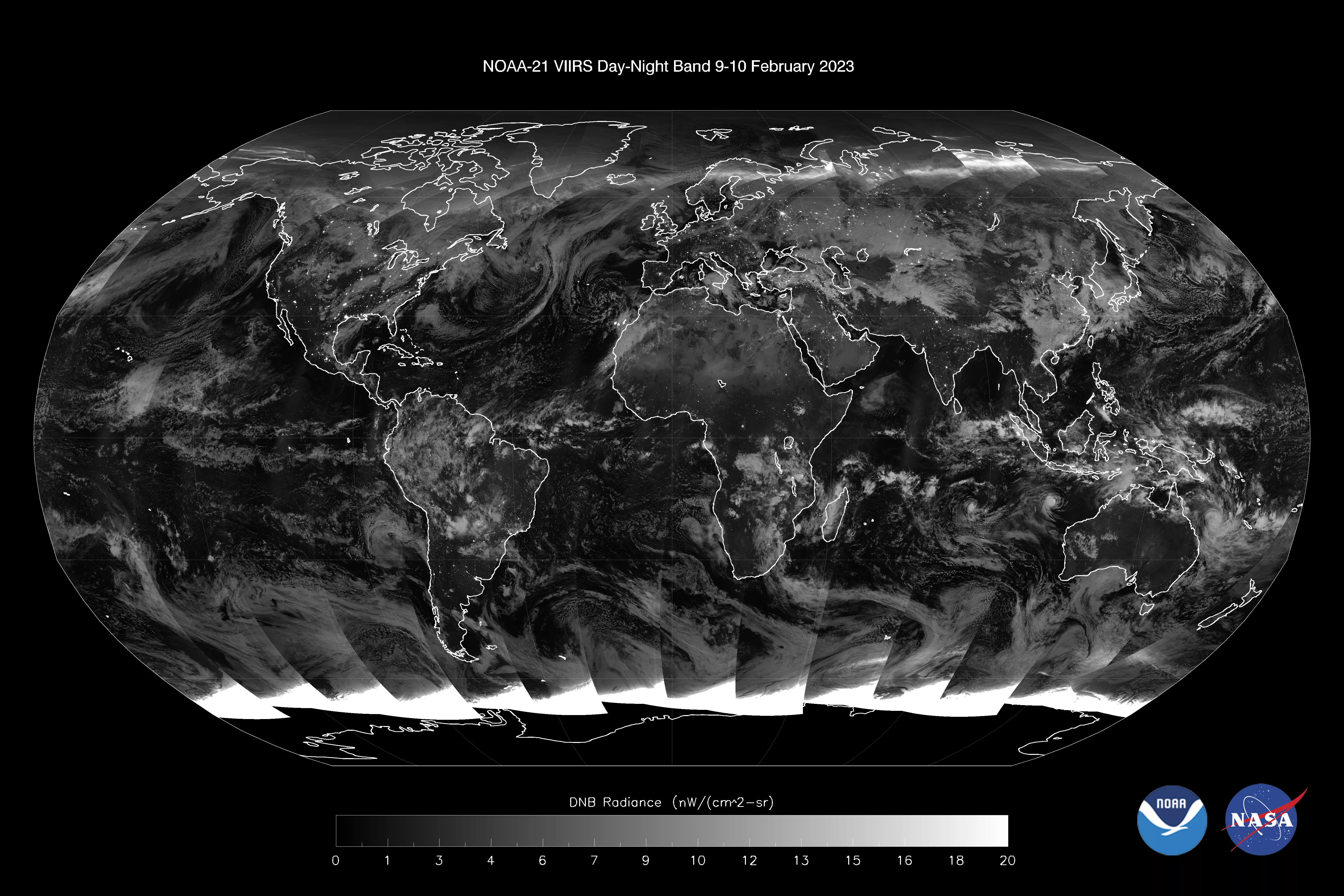 First light global image via the NOAA-21 VIIRS day night band