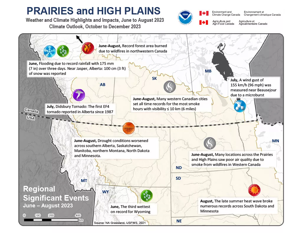 Weather and climate highlights and impacts from June to August 2023