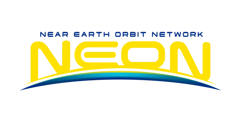 Logotype with large text NEON, and text Near Earth Orbit Network.