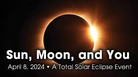 Image a solar eclipse with the text; Sun, Moon and You.