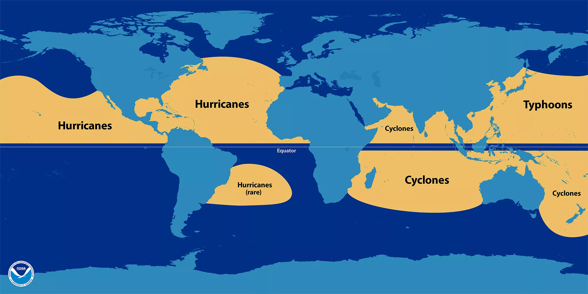 Different regions call tropical cyclones by different names.