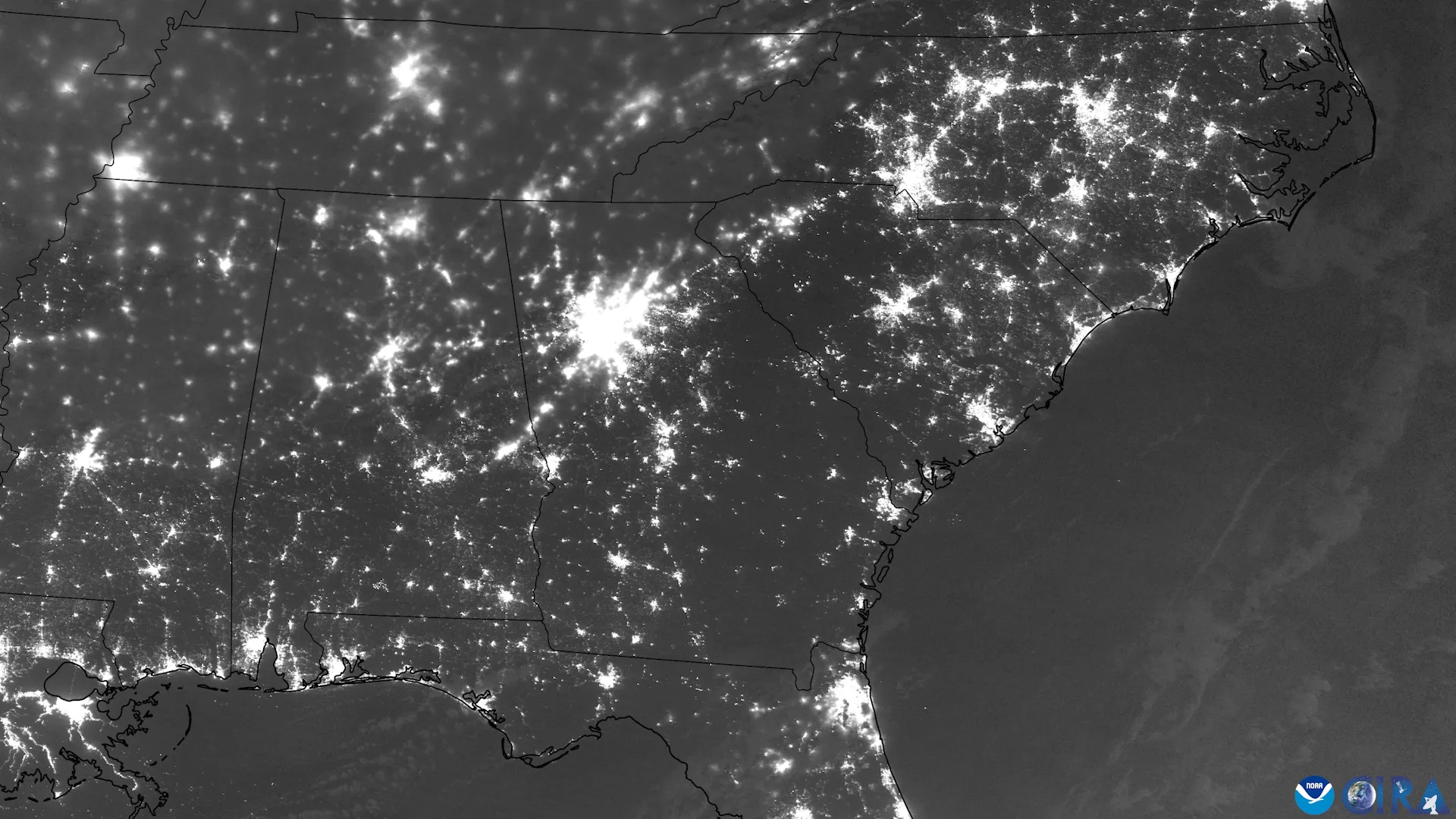 Hurricane Helene seen from space at night.
