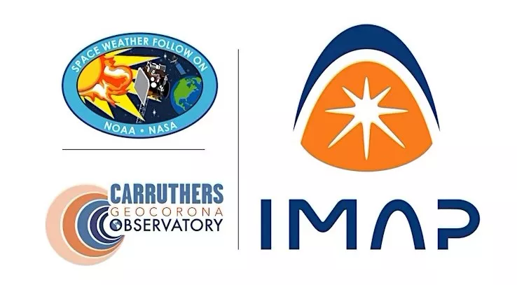 Logos of SWFO; IMAP; and Carrouthers Geospacial Observatory.