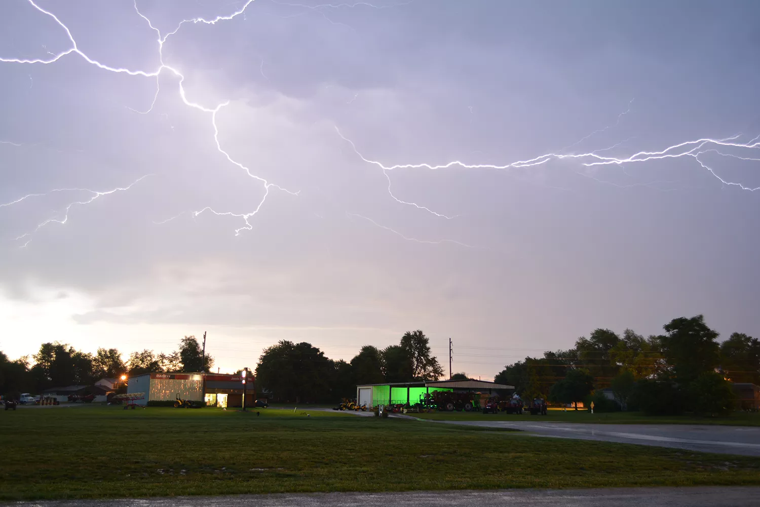Lightning seen from the Farmer's Market Pavilion looking east as a squall line rolled through.
