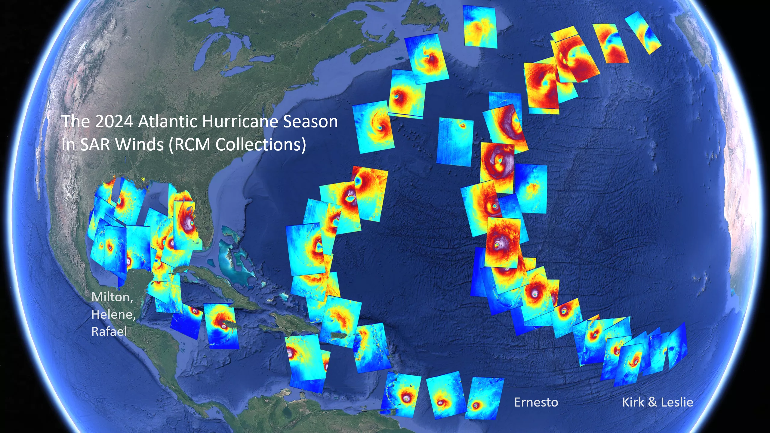 earth seen from space with mapping of a hurricane through the atlantic ocean.