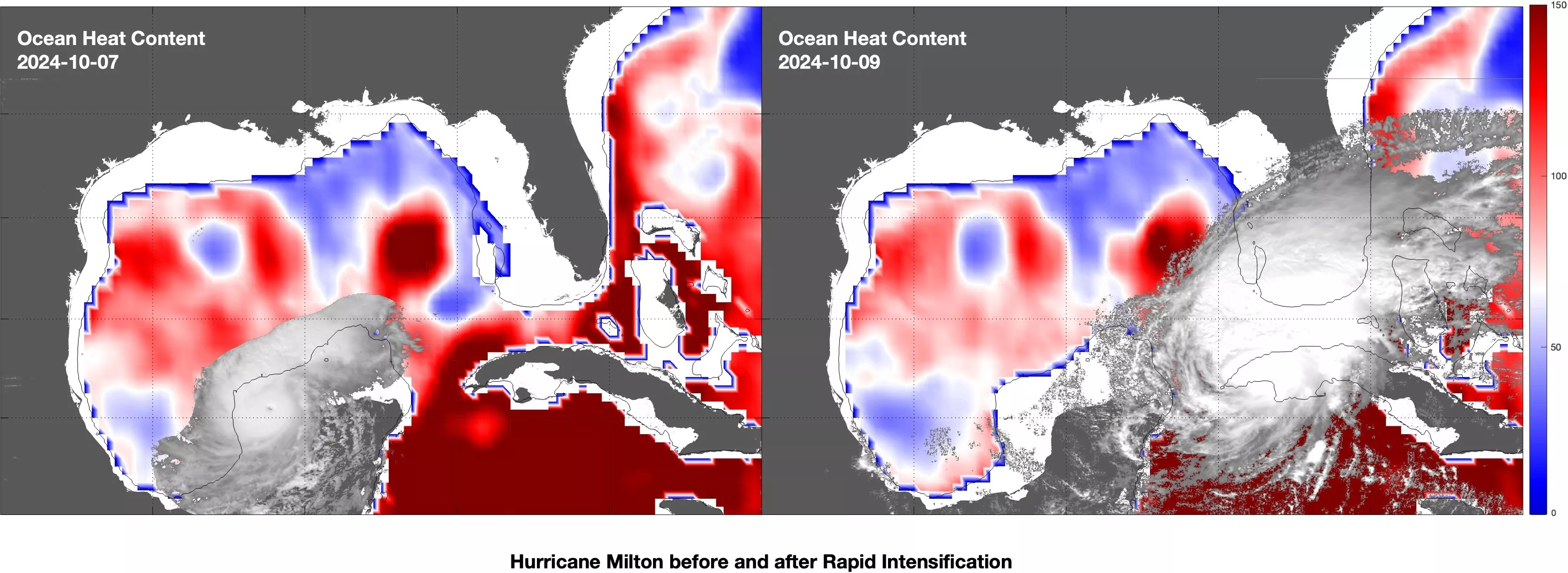 Hurricane Milton seen from space with a heat map.