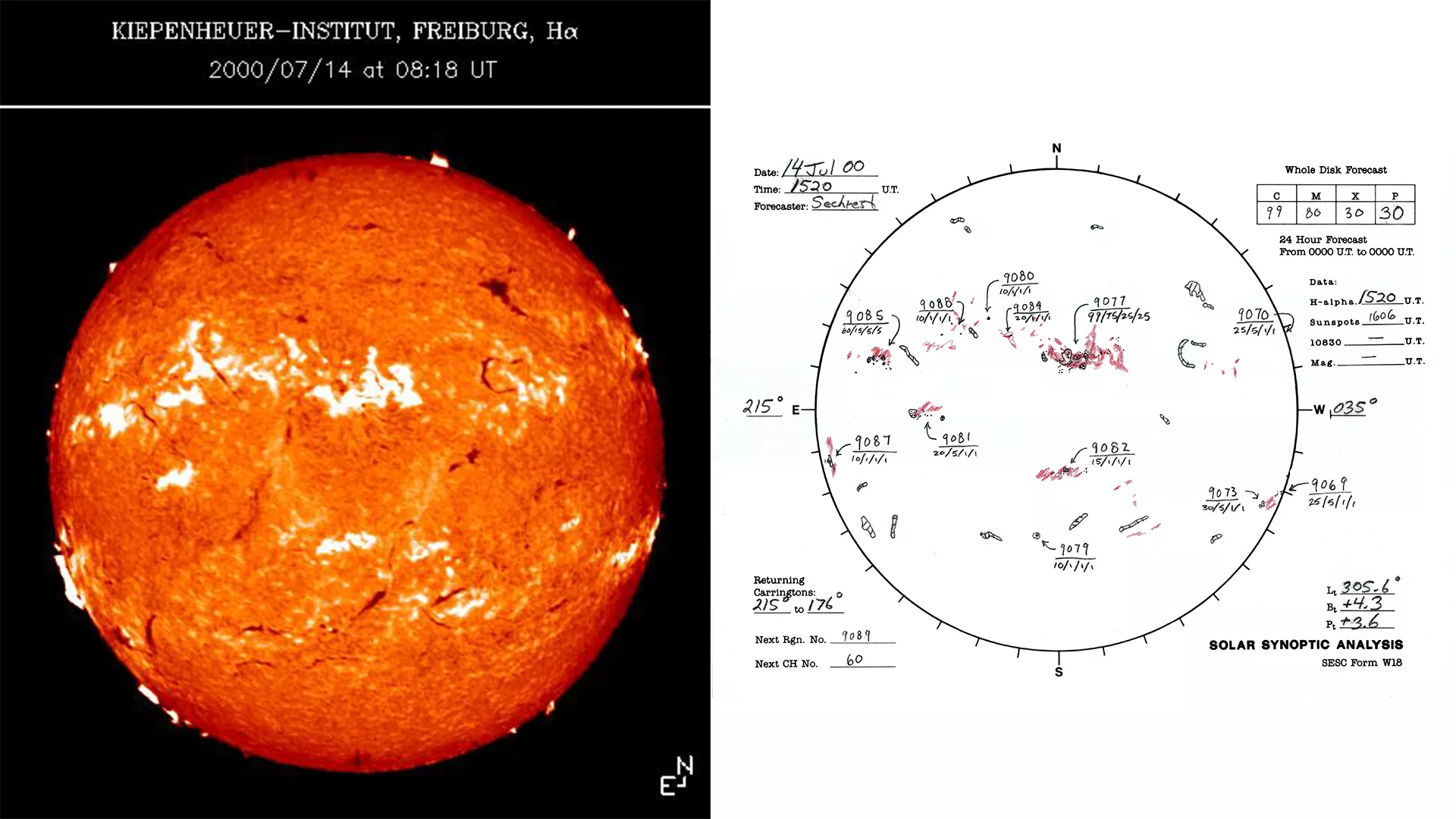Image of the a orange sun on the left and hand drawing of it on the right.