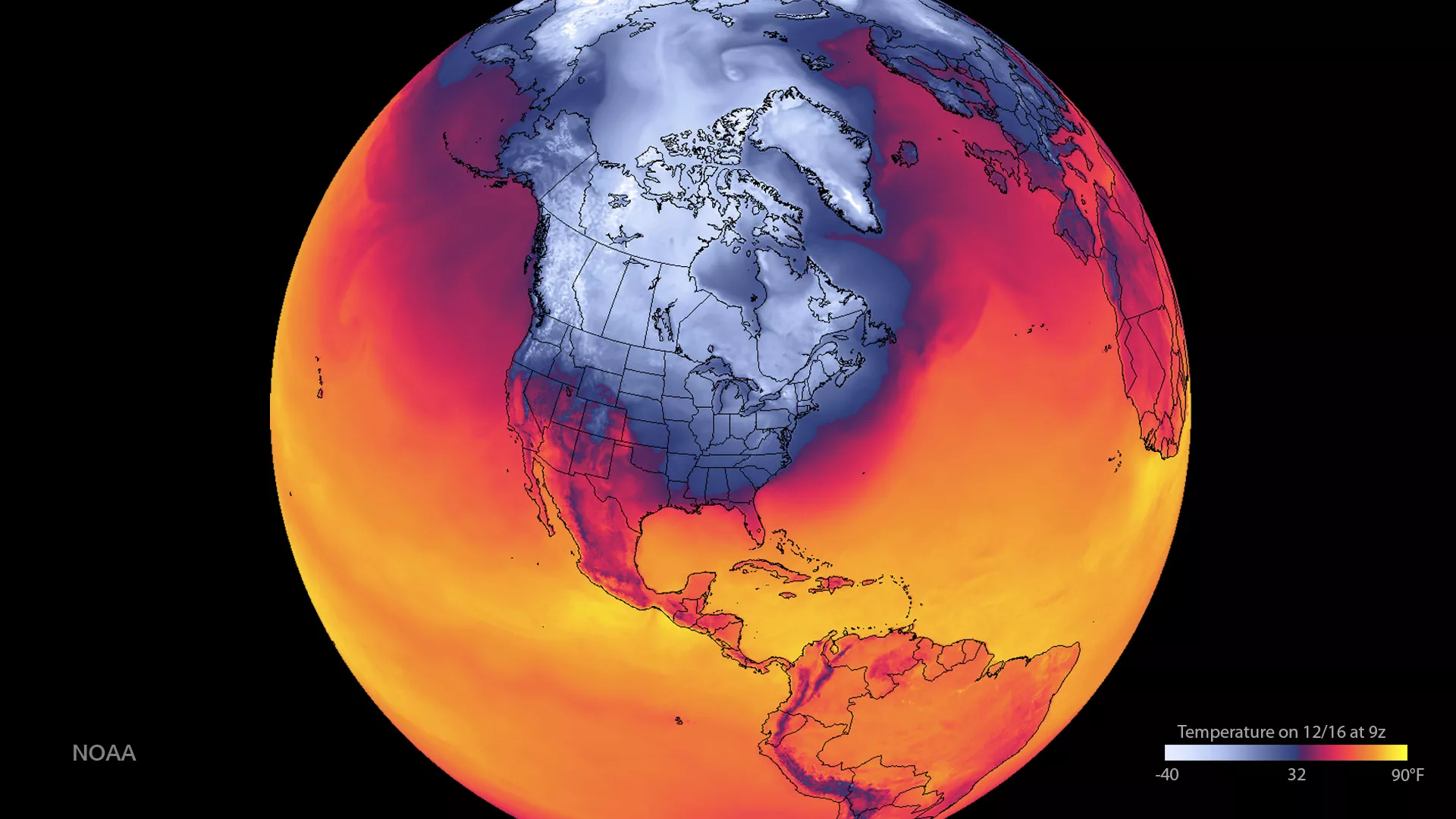 Image of surface temperatures across North America