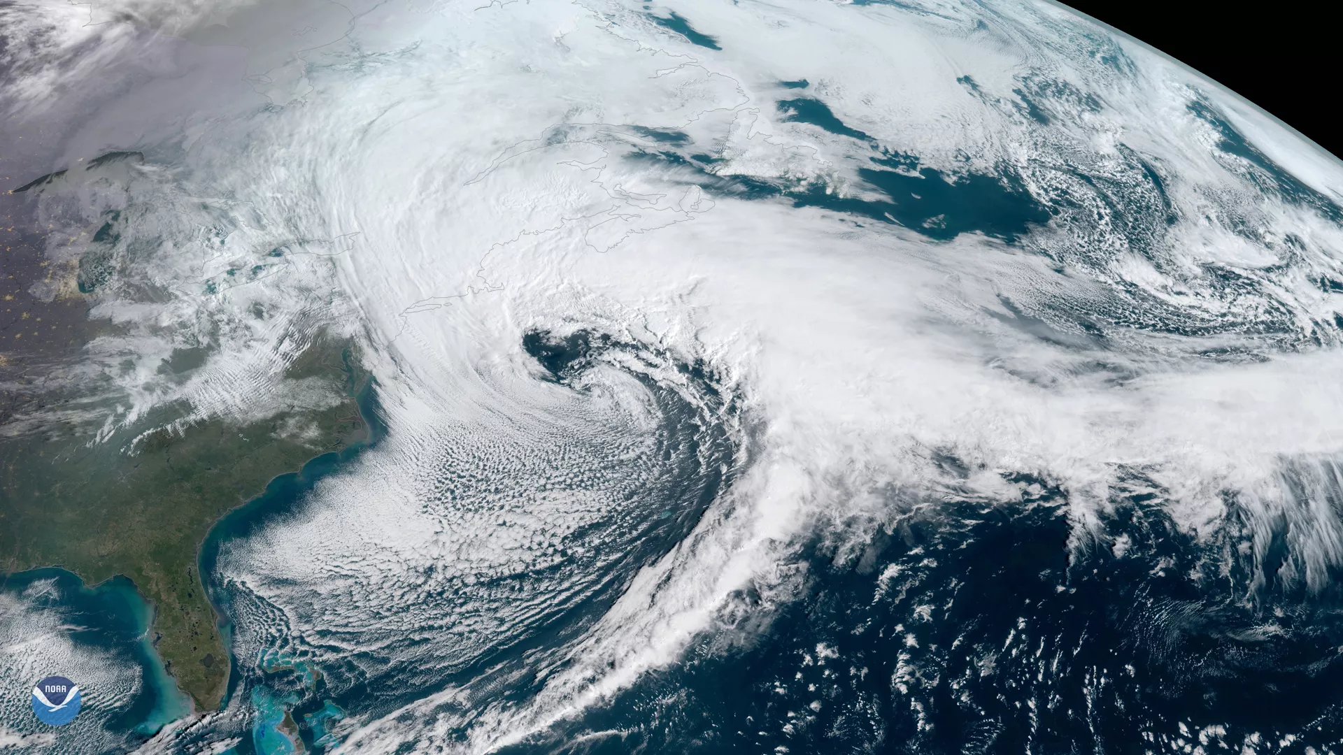 Image of a noreaster over New England