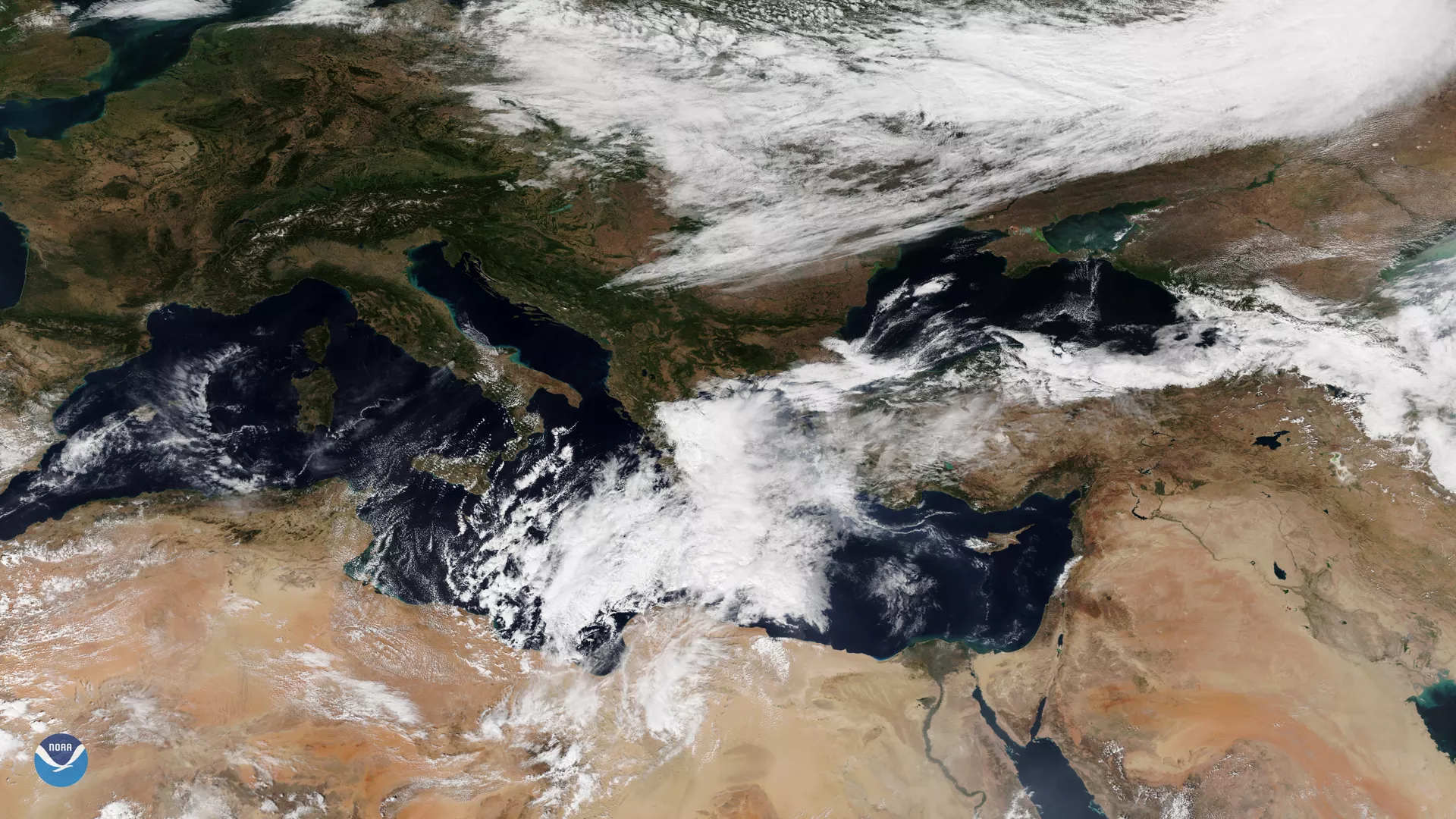 NOAA-20 captured this imagery of a developing "medicane" over the Mediterranean Sea.