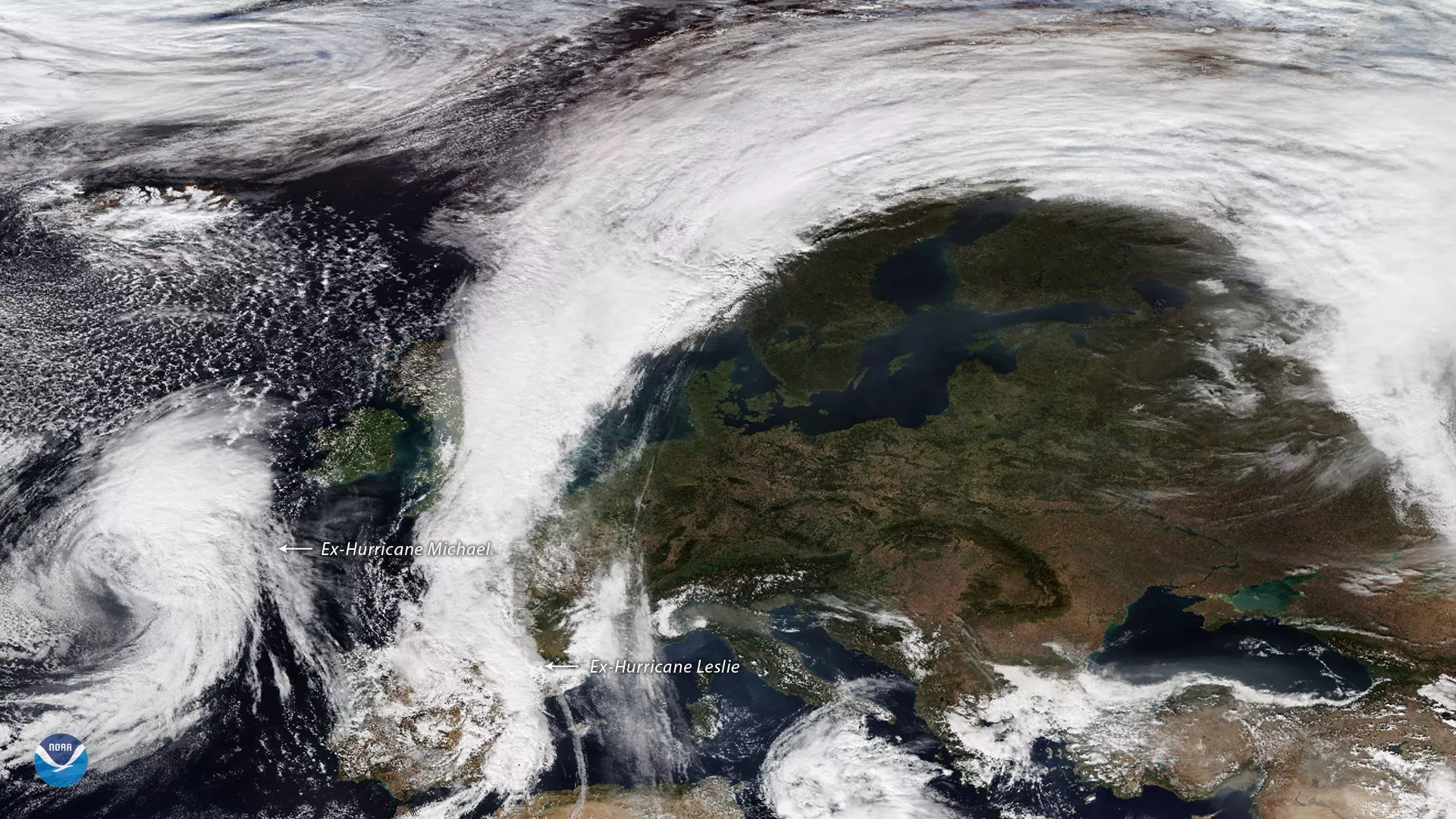 Remnants of Hurricanes Michael and Leslie Reach Europe, October 15, 2018