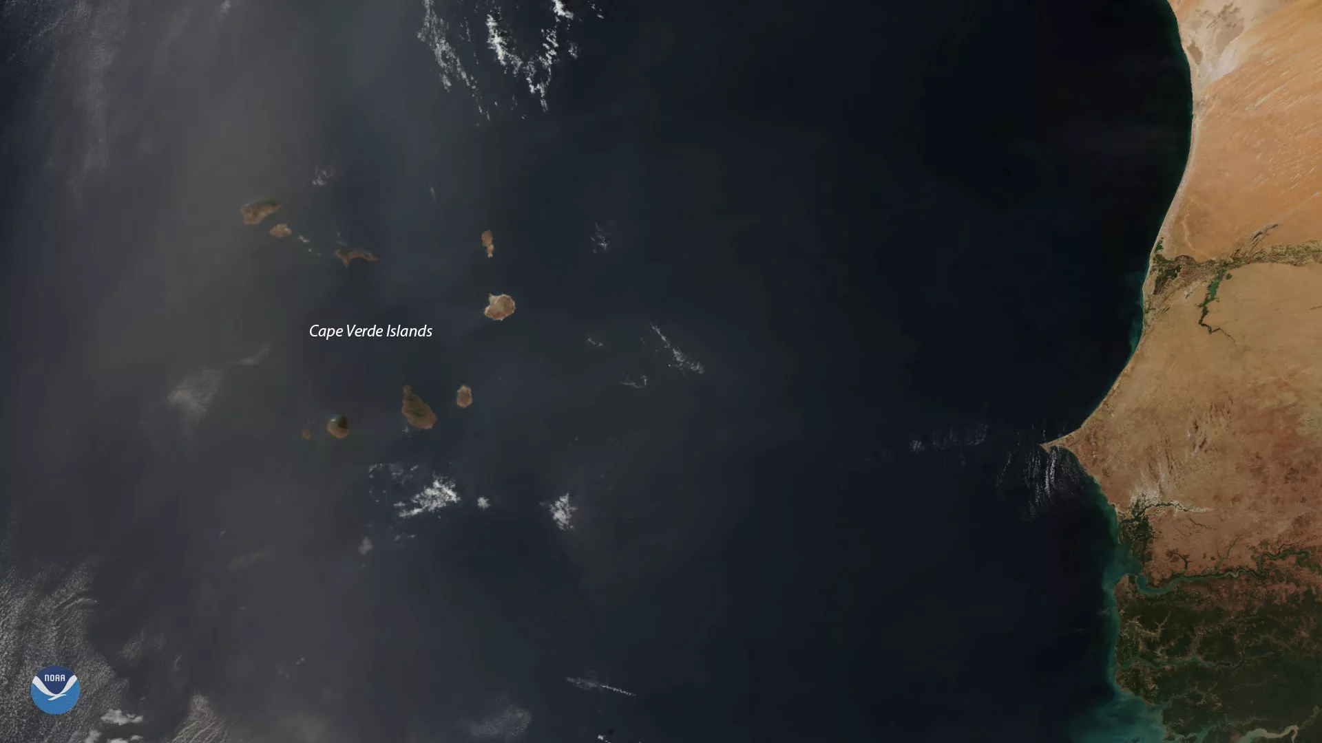 NOAA-20 spies Saharan dust being blown over the Cape Verde Islands.
