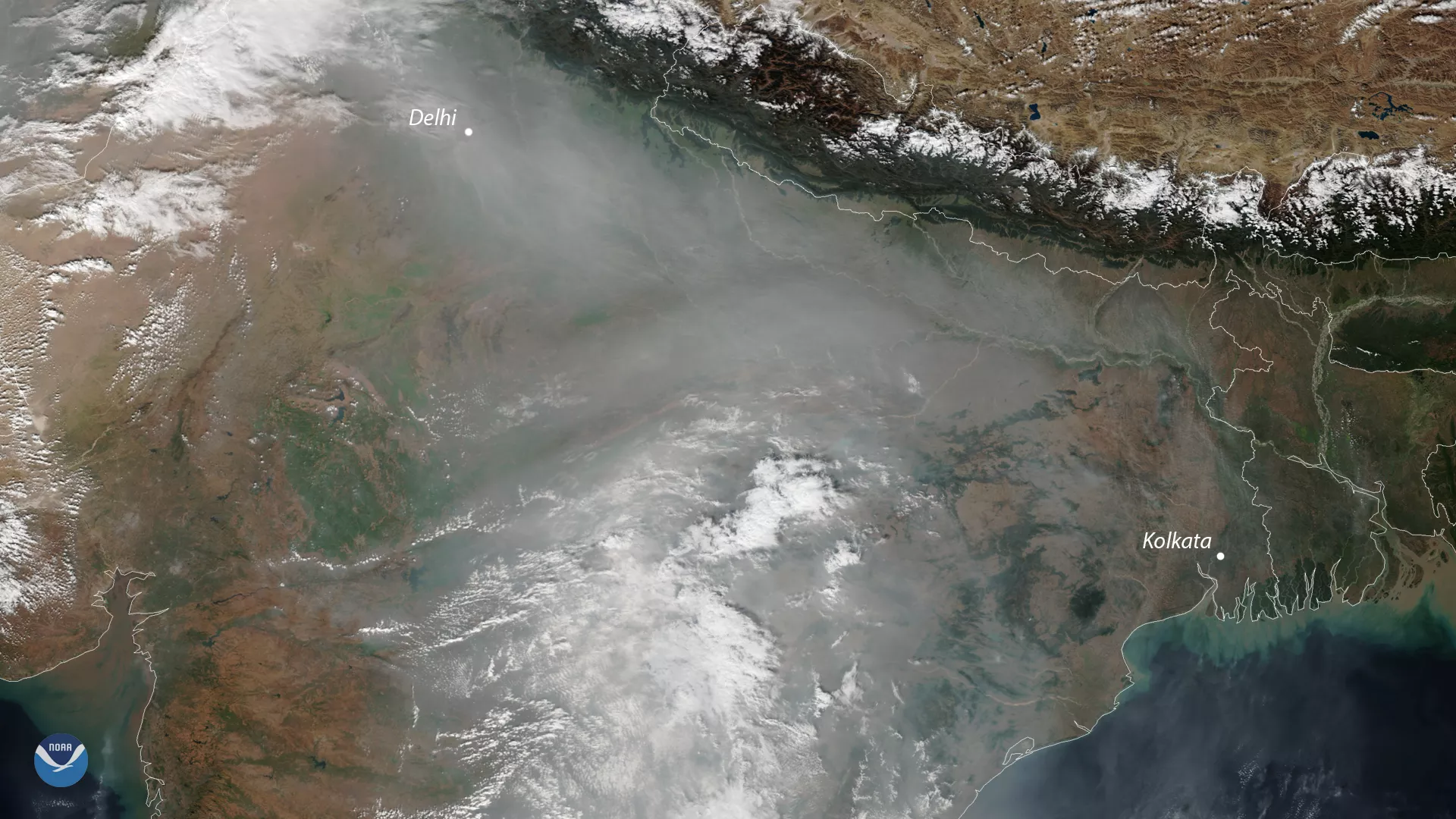 NOAA-20 TrueColor imagery of smog over the Indian subcontinent, taken in Dec. 2018.