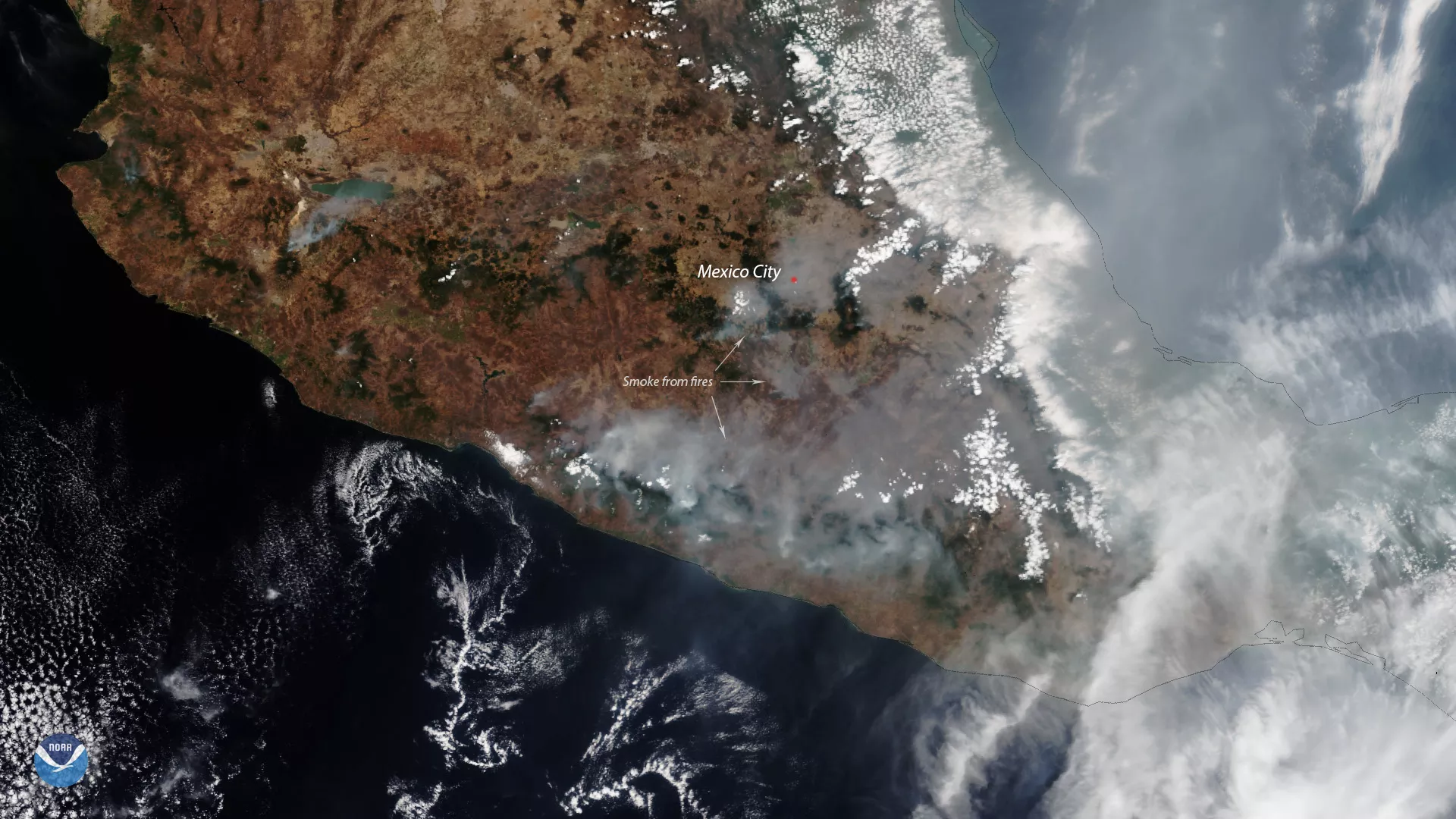 Wildfire smoke over Mexico City and surrounding area