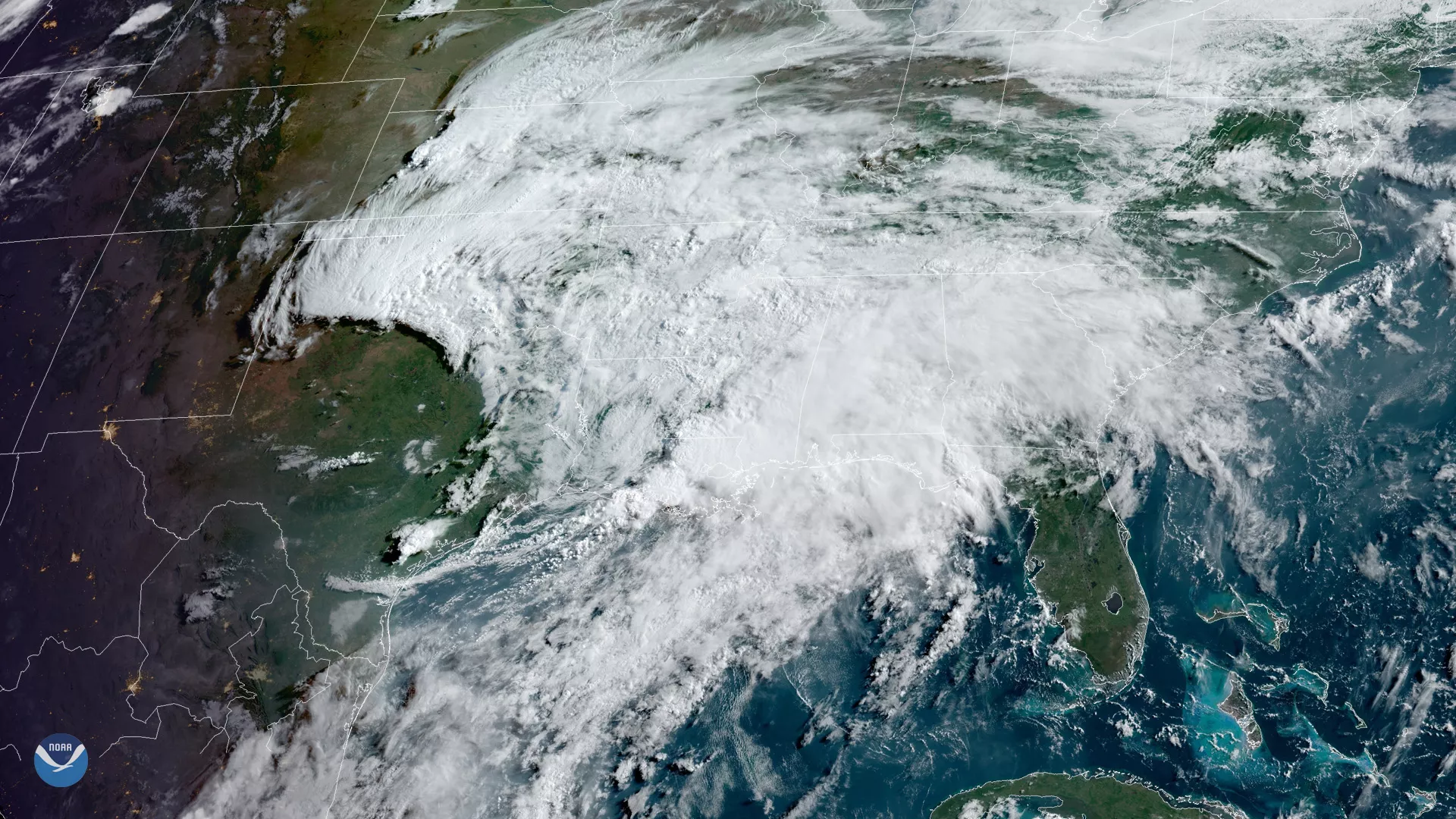 Rain clouds across the Southeast United States