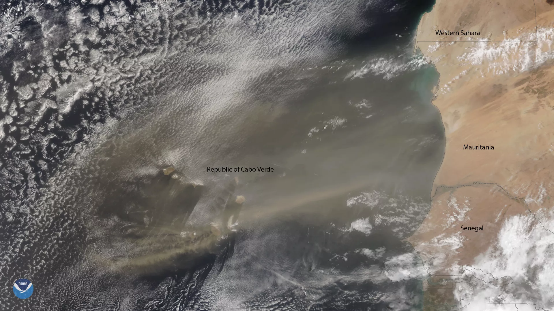 A plume of Saharan dust reaching beyond the Republic of Cabo Verde