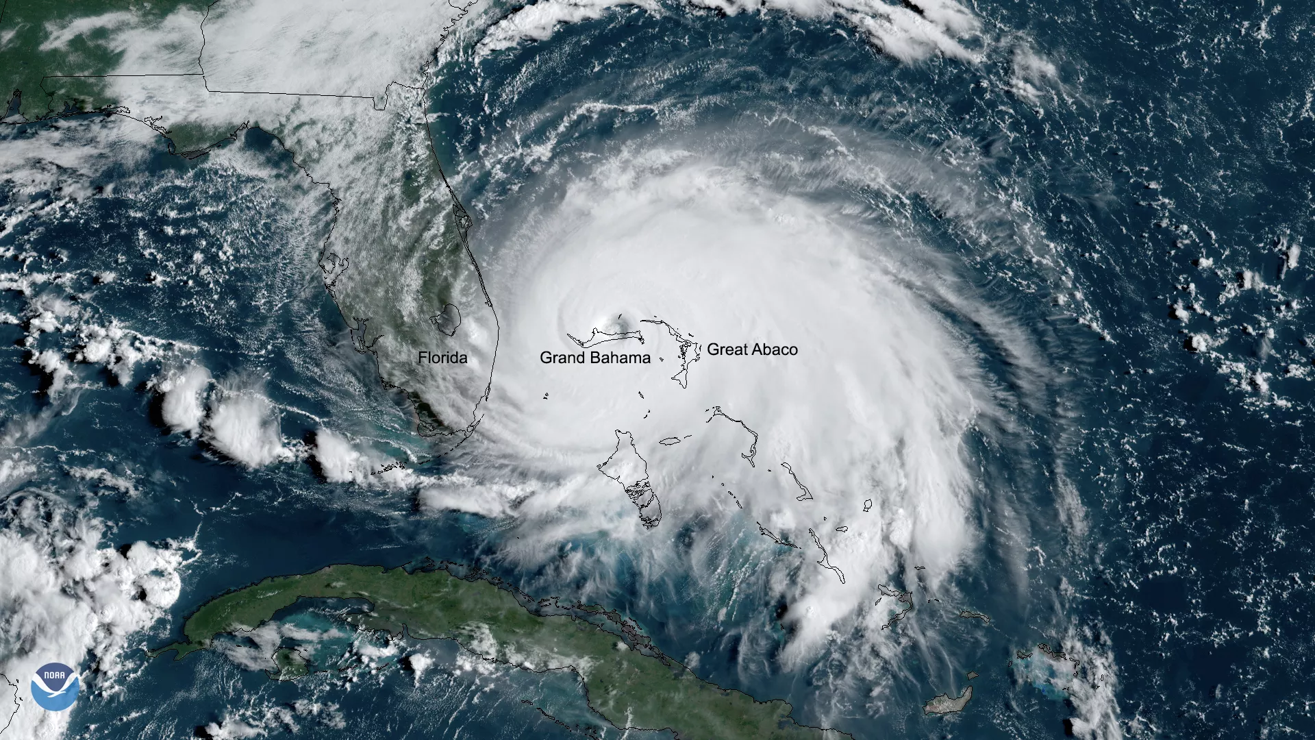 Hurricane Dorian over Grand Bahama, September 2, 2019
