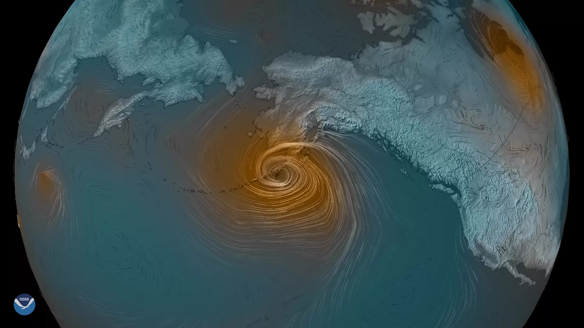 Image of a low-pressure storm over alaska