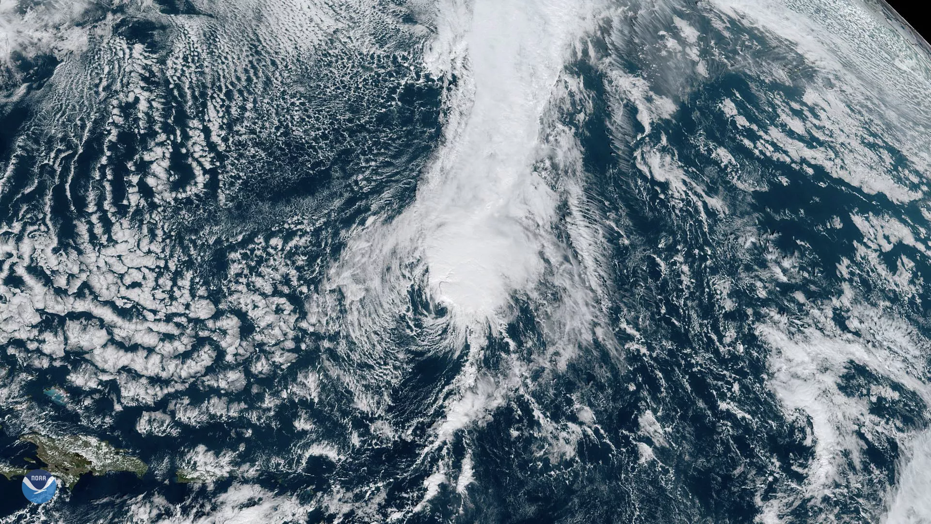 GOES East view of Tropical Storm Sebastien, which had a shallow and disorganized structure, on Nov. 22, 2019.