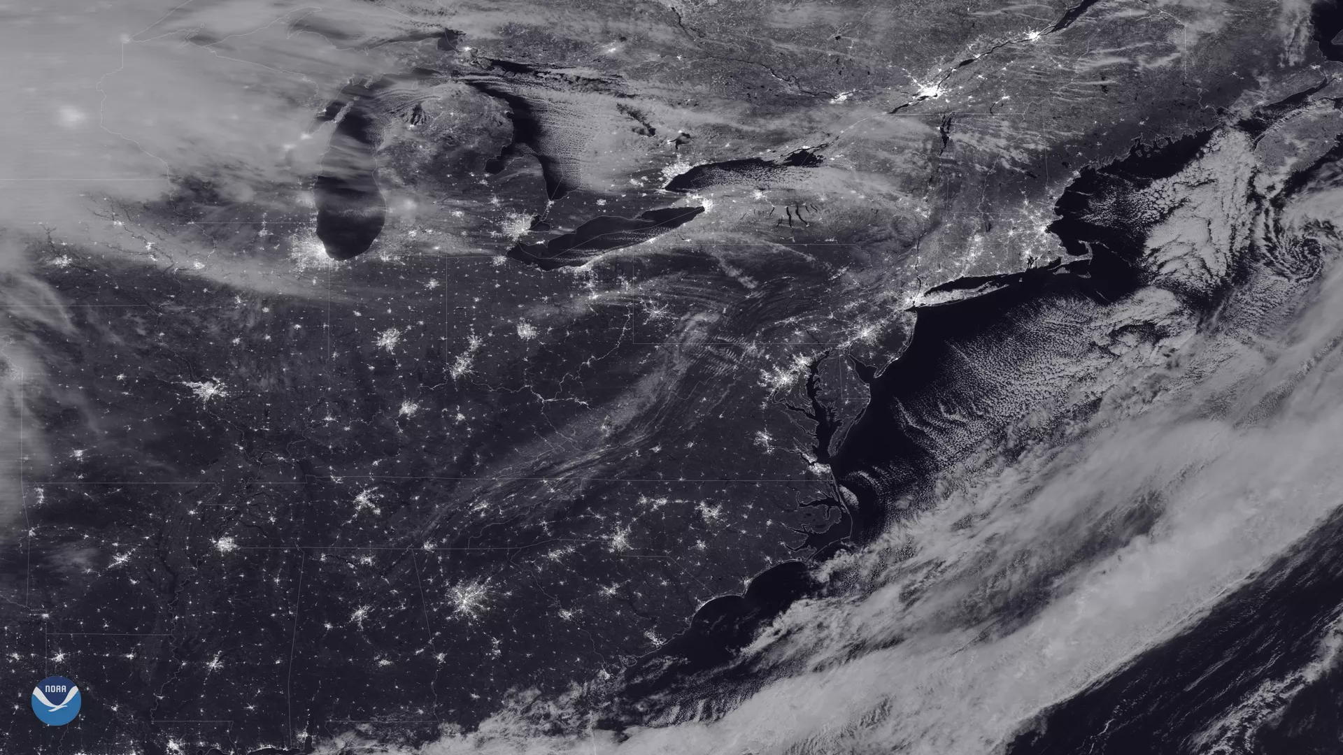 The NOAA-20 satellite passed over the eastern United States, capturing day/night band imagery in Dec. 2019. 