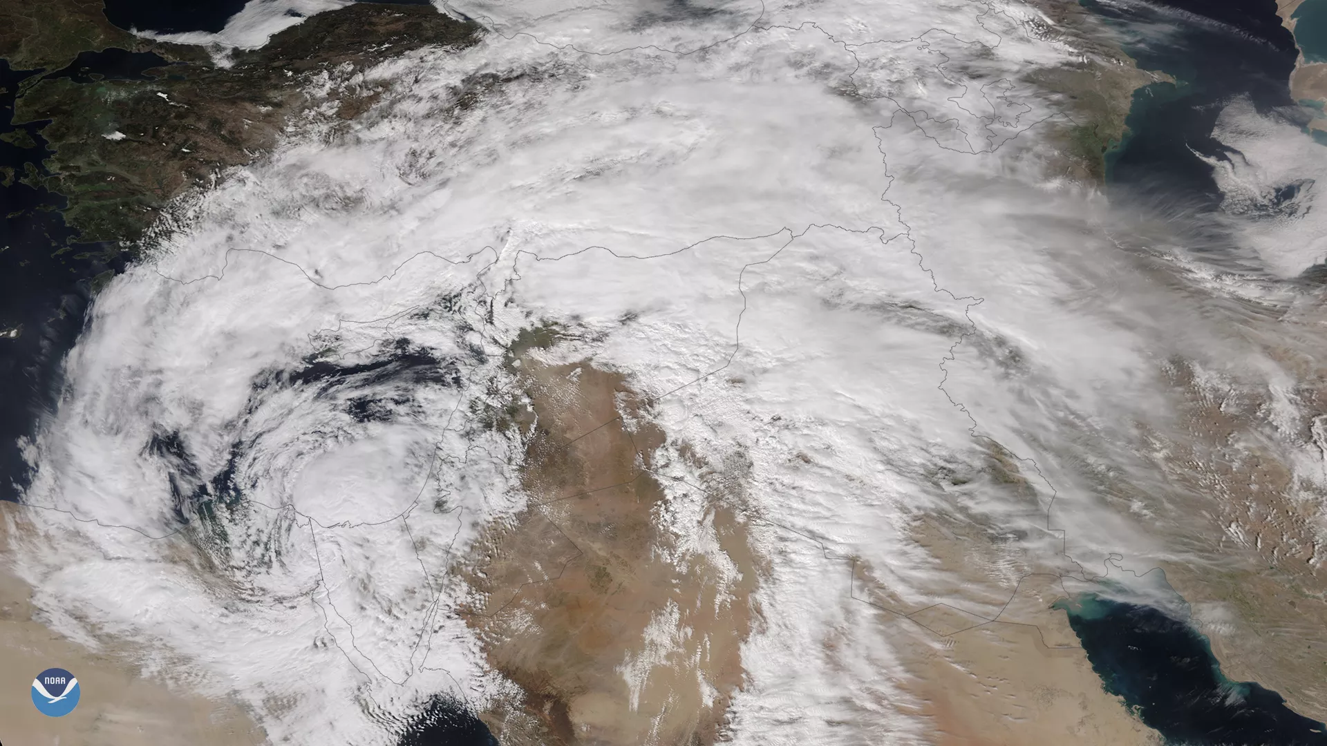 Dragon Storm from March 13, 2020, captured by the NOAA-20 satellite via TrueColor/VIIRS instrument.