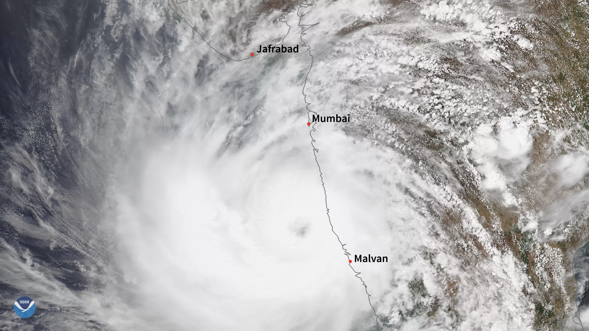 Satellite image of Cyclone Tauktae approaching west coast of India