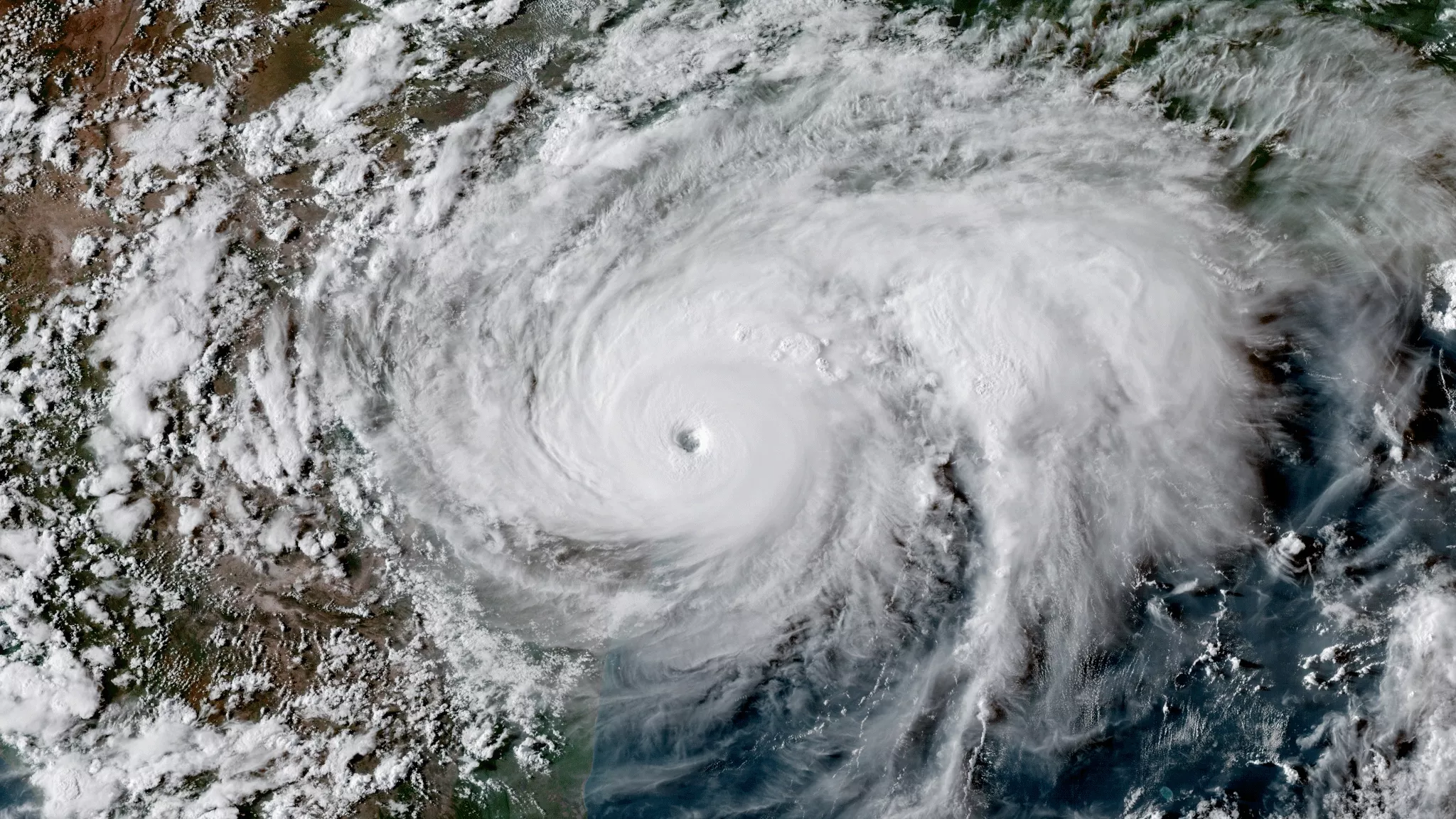 GOES-16 GeoColor imagery of Hurricane Harvey making landfall, Aug. 2017. 