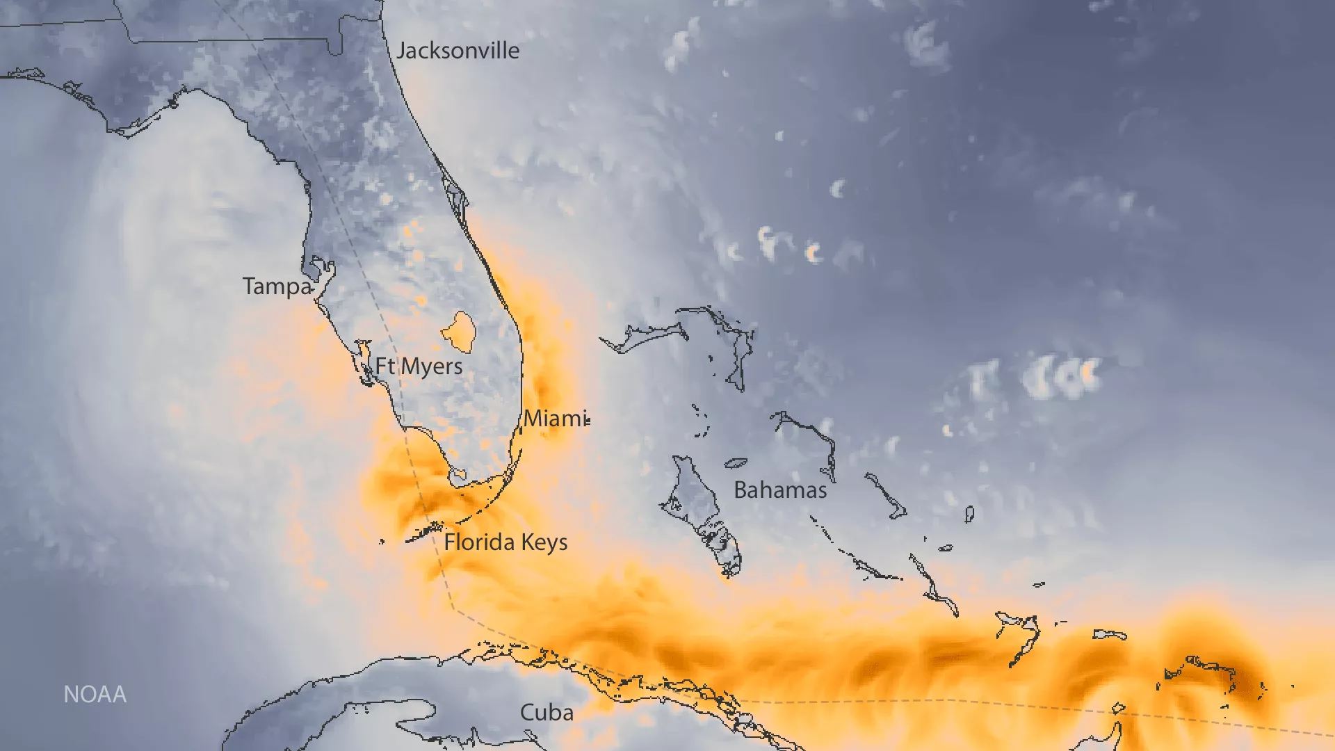 Image of a data visualization showing wind gusts from Hurricane Irma 