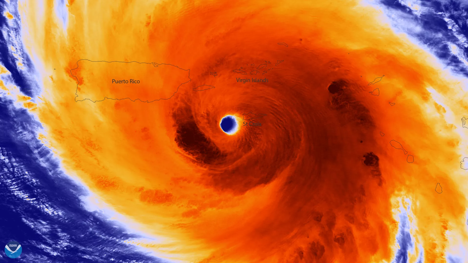 Image of the eye of hurricane maria