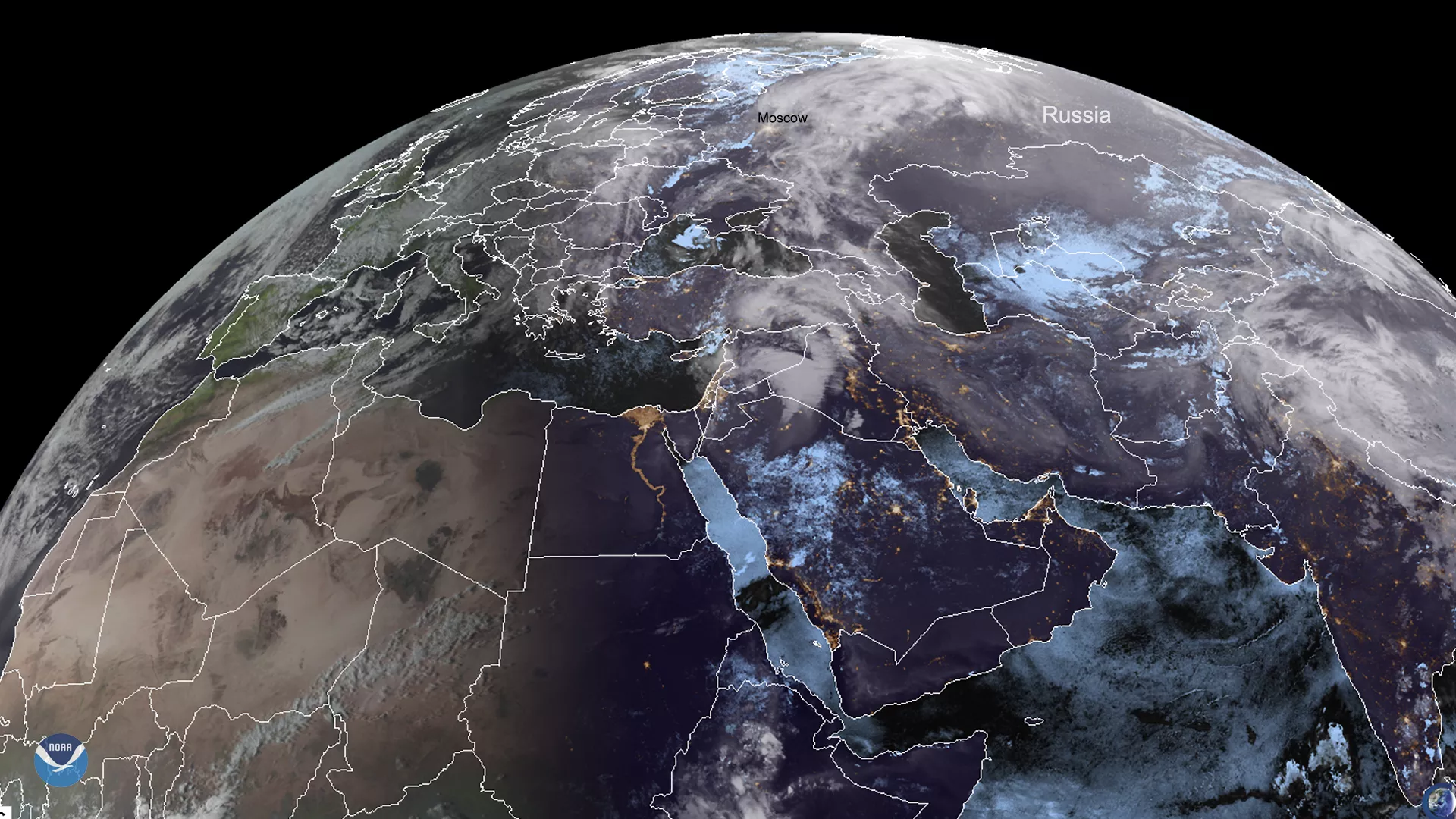 On March 6, 2020, the Meteosat-8 satellite viewed Moscow and the western half of Russia via Natural Color 