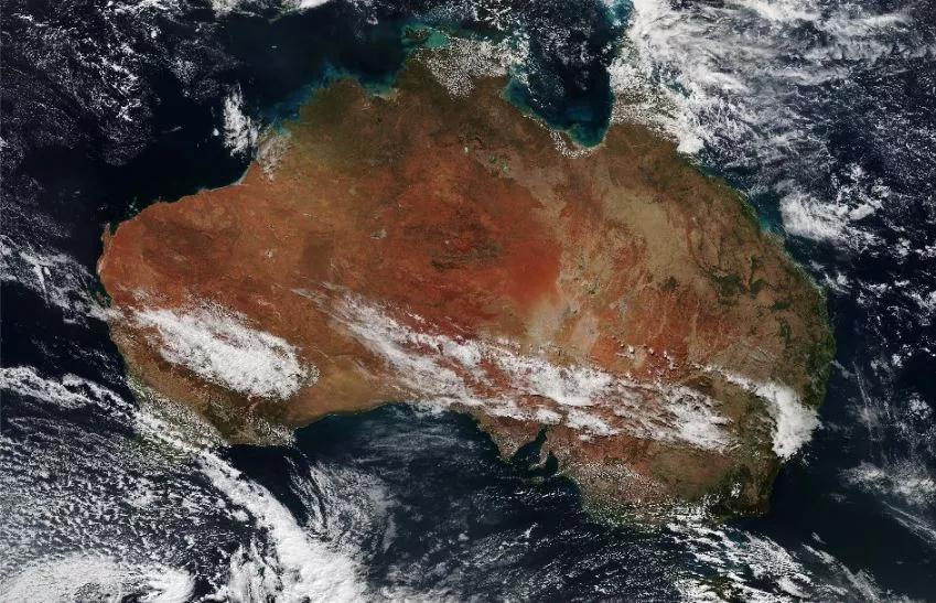 Imagery of the Australian continent from NOAA-20's TrueColor.