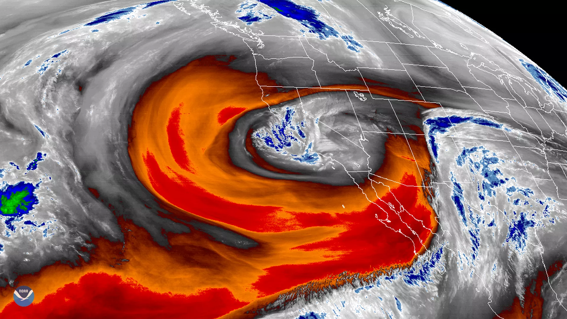 Water vapor imagery via GOES West shows a cut-off low.