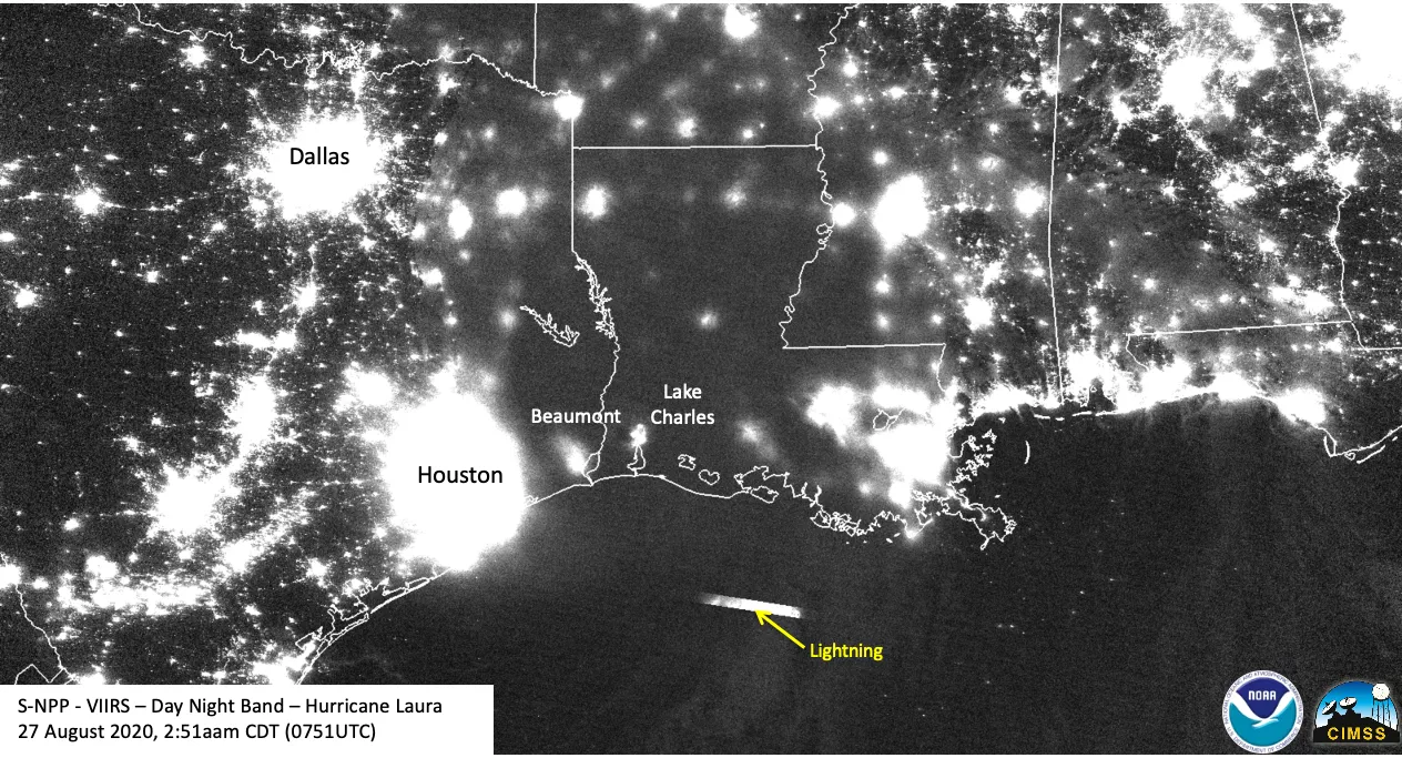 Night Imagery of Hurricane Laura