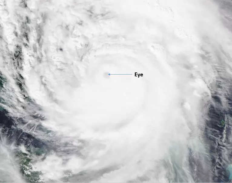 Undated imagery of hurricane, showing a clearly defined eye in its middle. 