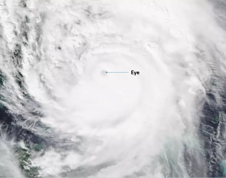 Undated imagery of hurricane, showing a clearly defined eye in its middle.