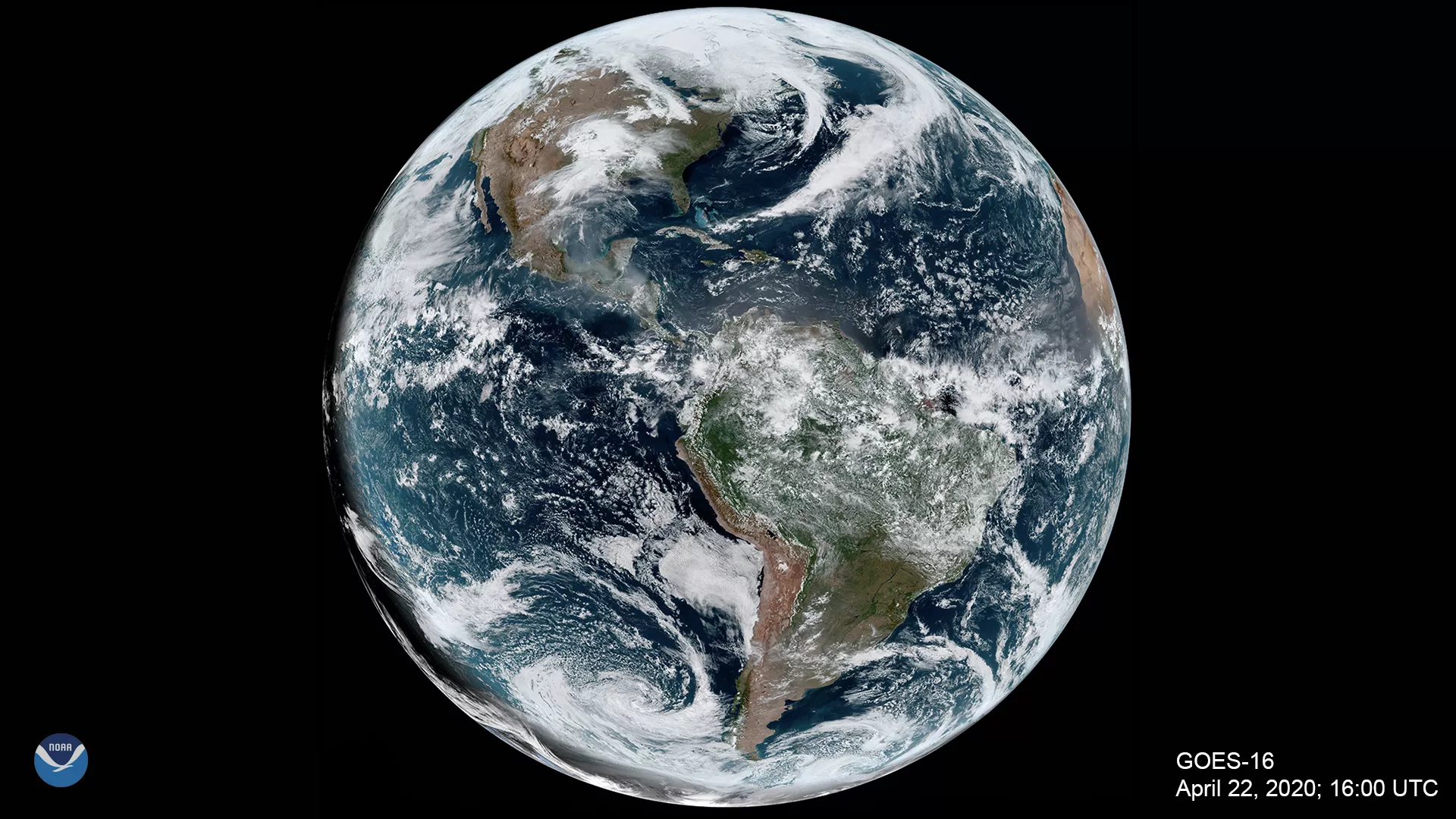 Image of the earth taken from the GOES-16 satellite.
