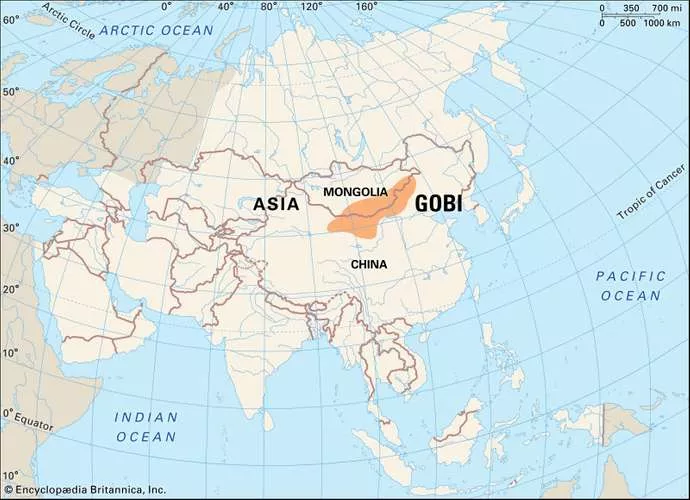 Map of the Gobi Desert in Central Asia