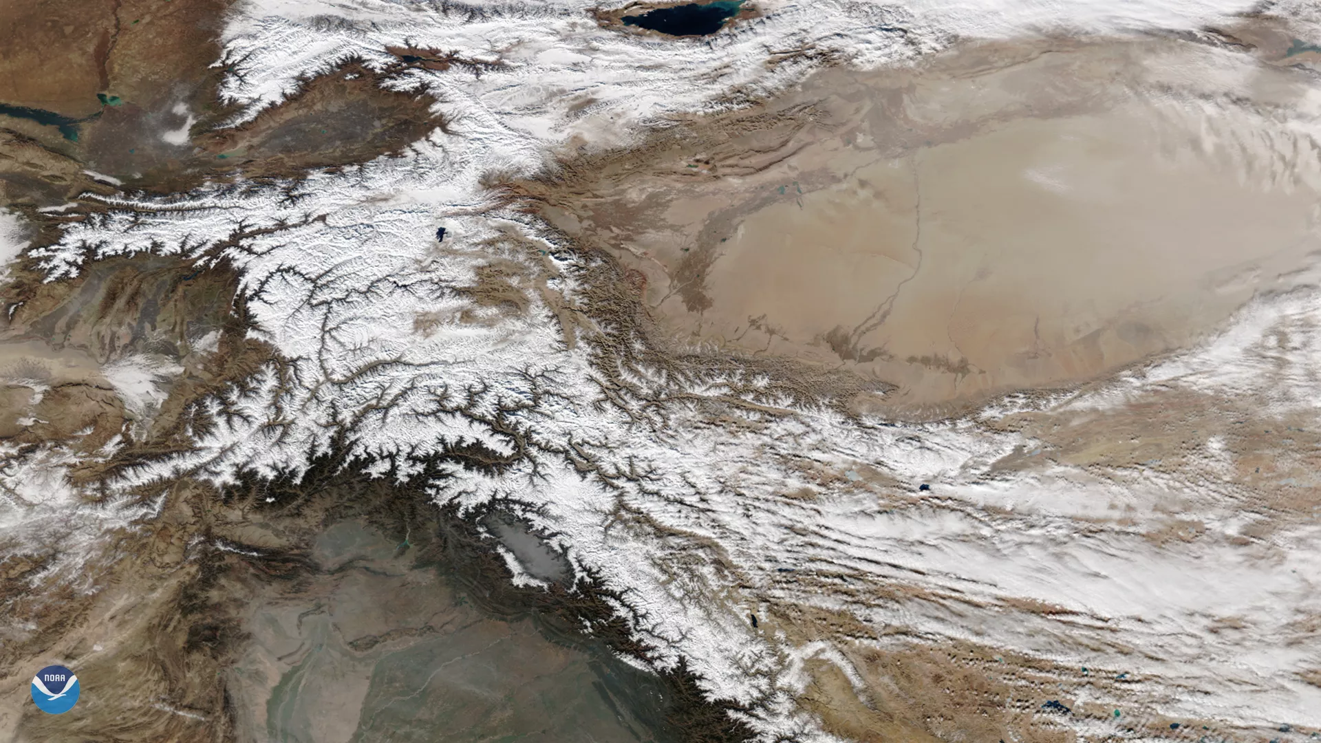 The NOAA-20 satellite zoomed in on the Himalayas in southern and central Asia. 